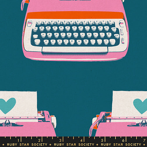 PREORDER ITEM - EXPECTED SEPTEMBER 2025: Best Day Ever by Melody Miller of Ruby Star Society Typewriter Teal Cotton Canvas RS0108.23L Canvas