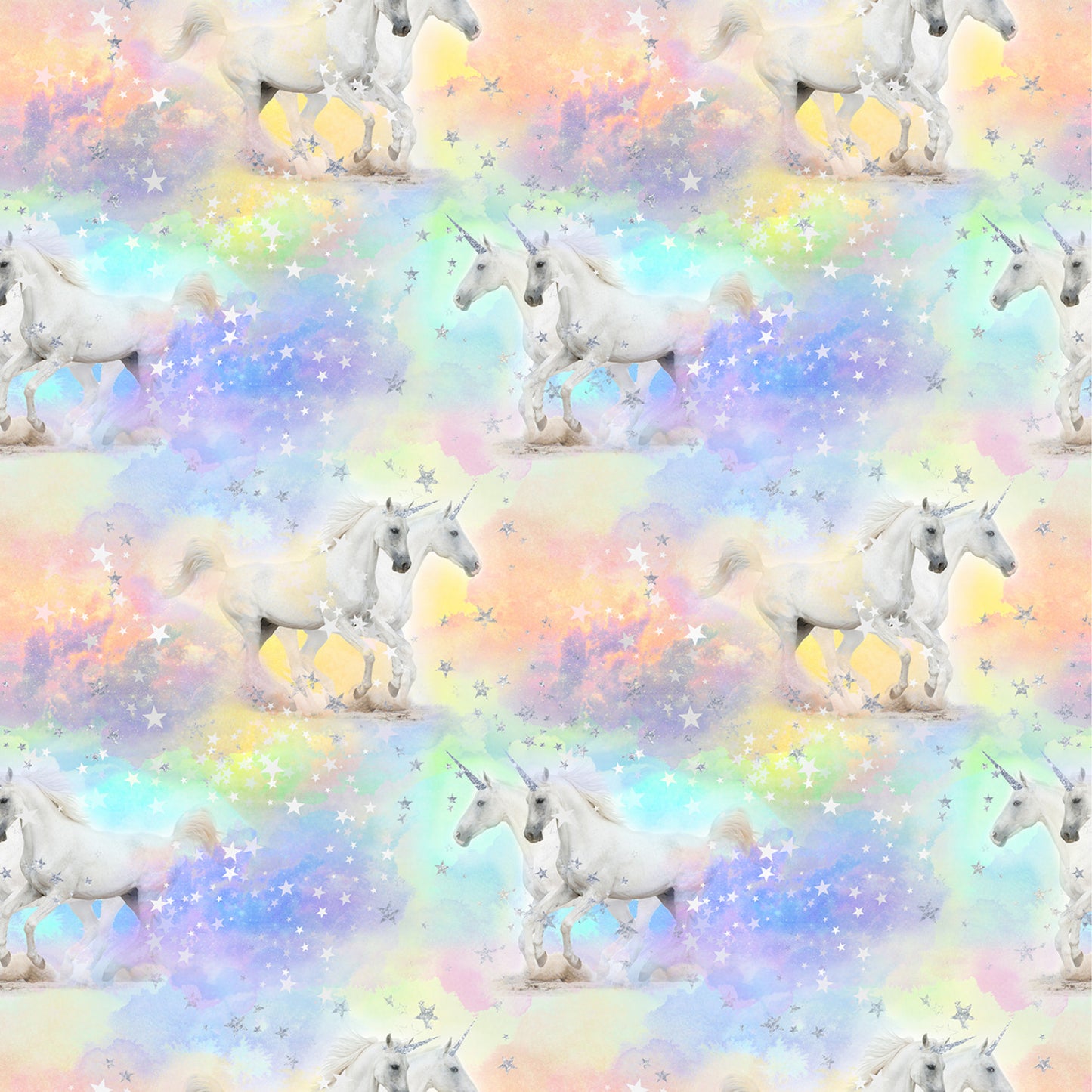 Unicorns Unicorns & Stars Metallic Glitter CDM2946-PASTEL Cotton Woven Fabric