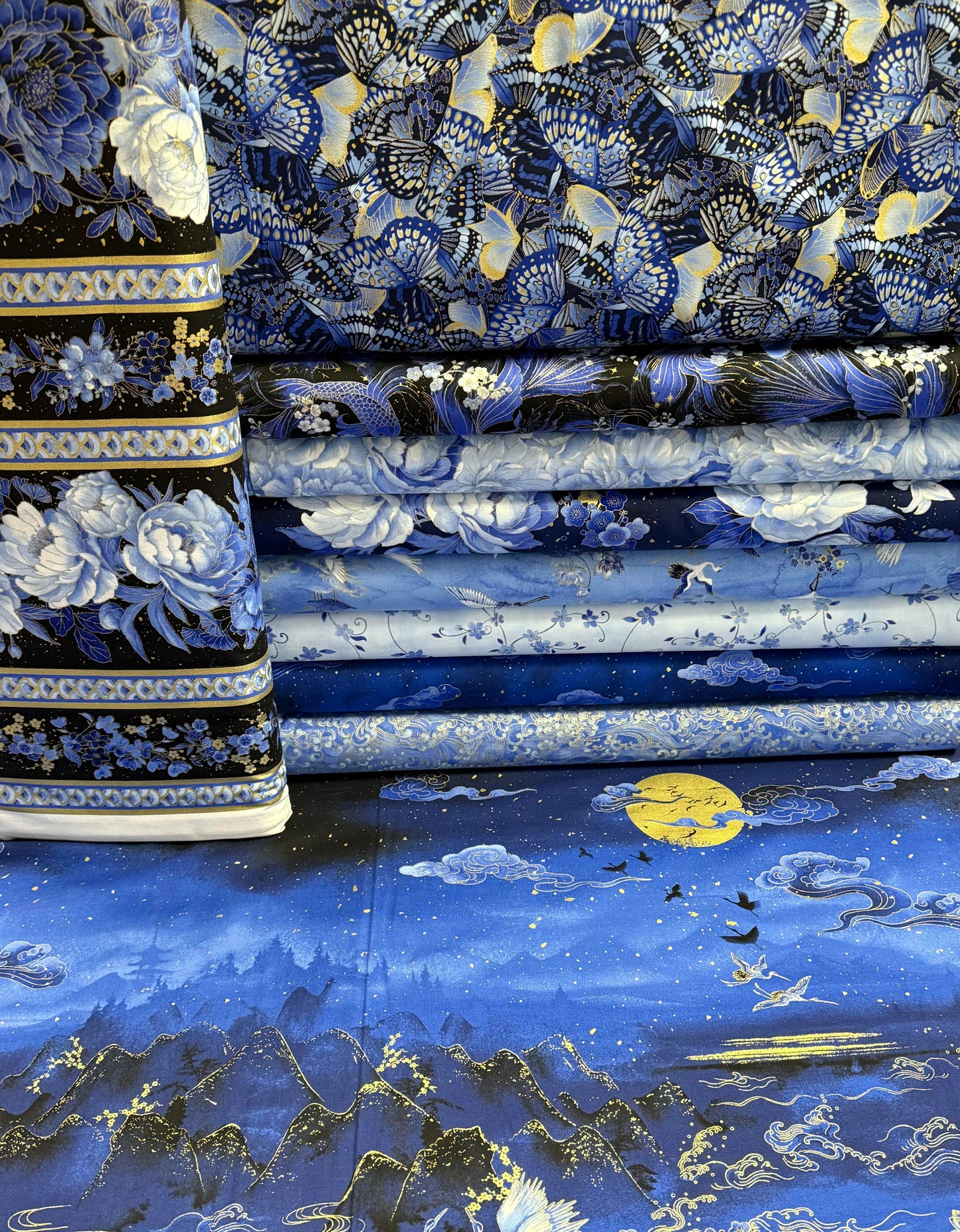 Moonlight By Chong-A Hwang Sapphire Metallic LOTUS-CM3993-Sapphire Cotton Woven