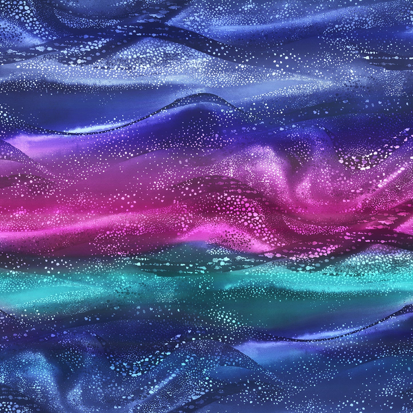 Pacifica Rainbow Waves Sold as a 25” Repeat Panel Cut Navy and Plum D195N Cotton Woven Fabric