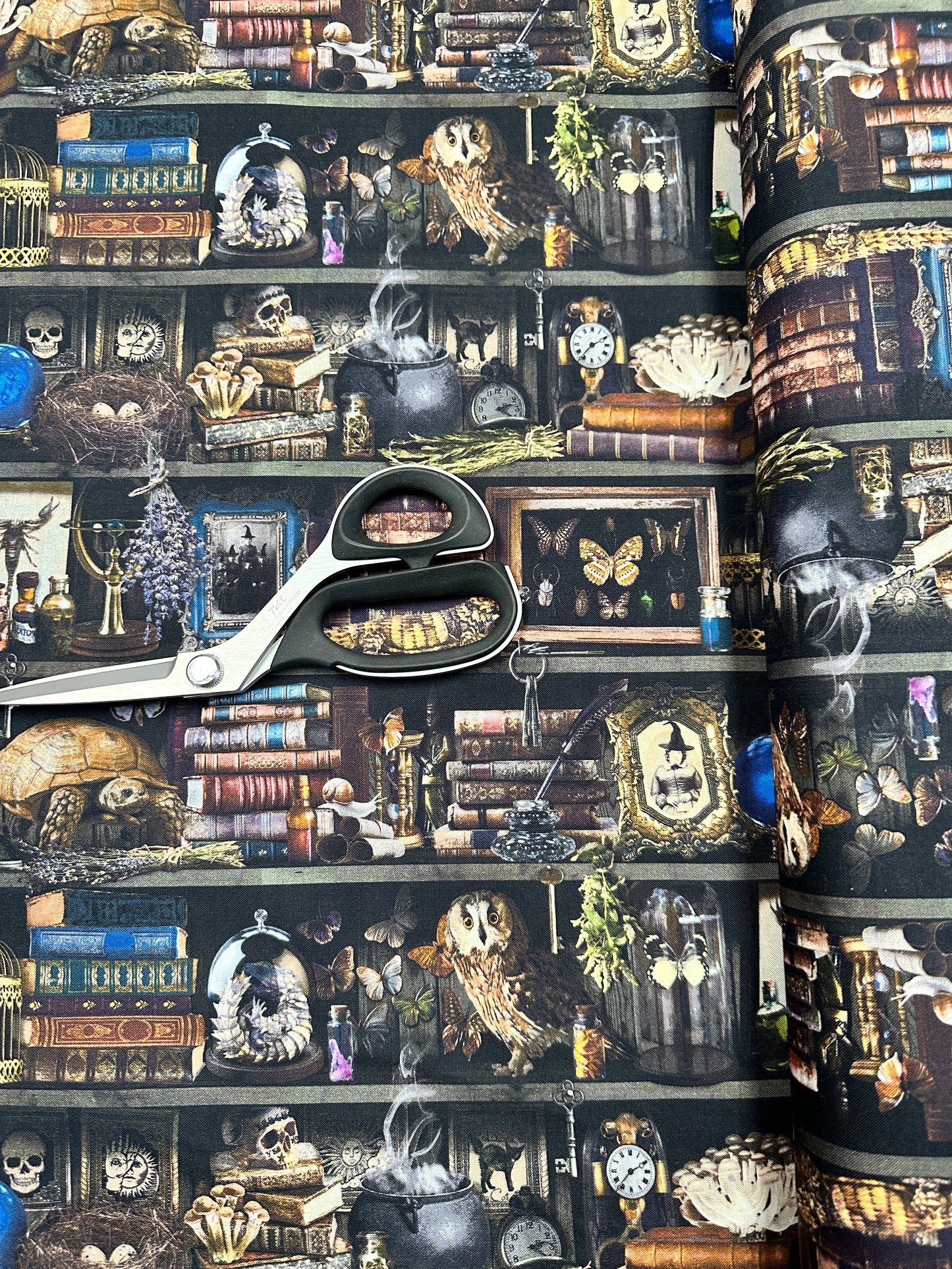 Mad Scientist Apothecary Witch Apothecary Book Shelf    LIBRARY-CD2877-BROWN Cotton Woven Fabric