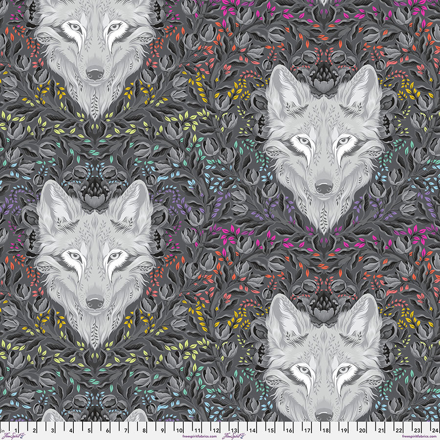 PREORDER ITEM - EXPECTED OCTOBER 2025: Tula Pink Graywork True Colors Minky Wolf of Pink Street Carbon Minky MKTP008.CARBON