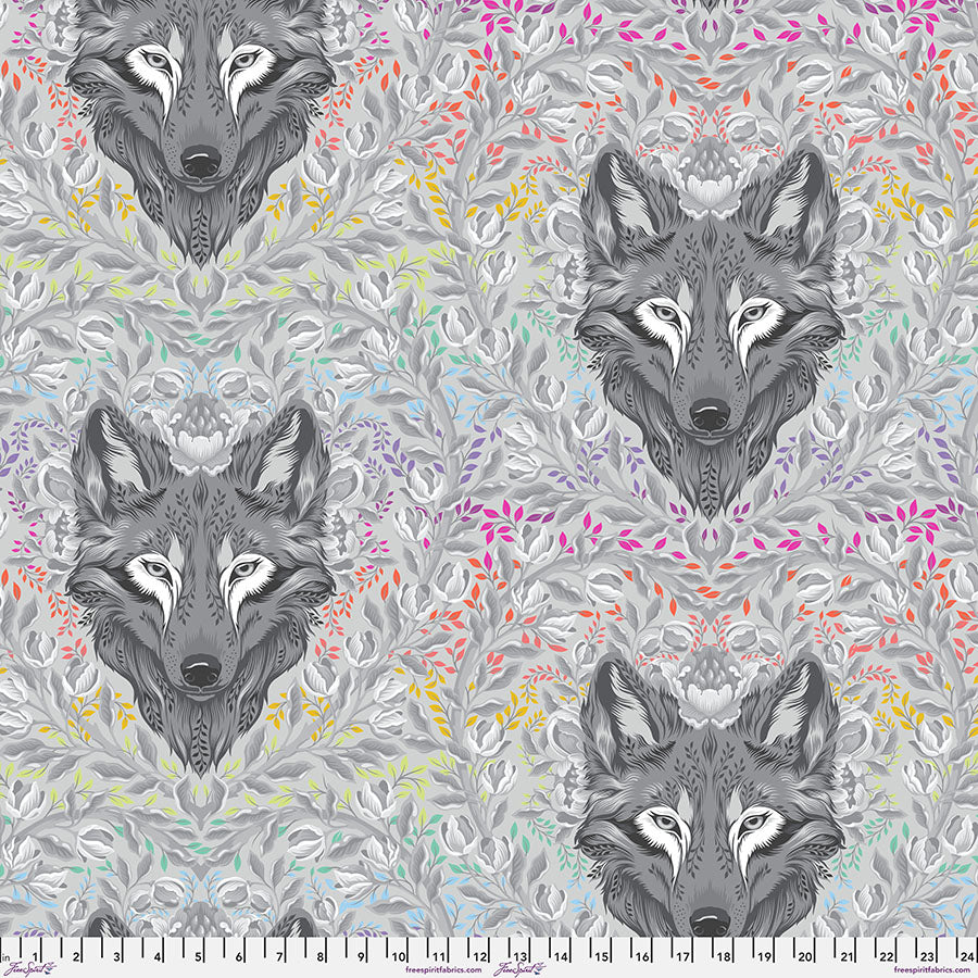 PREORDER ITEM - EXPECTED OCTOBER 2025: Tula Pink Graywork True Colors Minky Wolf of Pink Street Fog Minky MKTP008.FOG