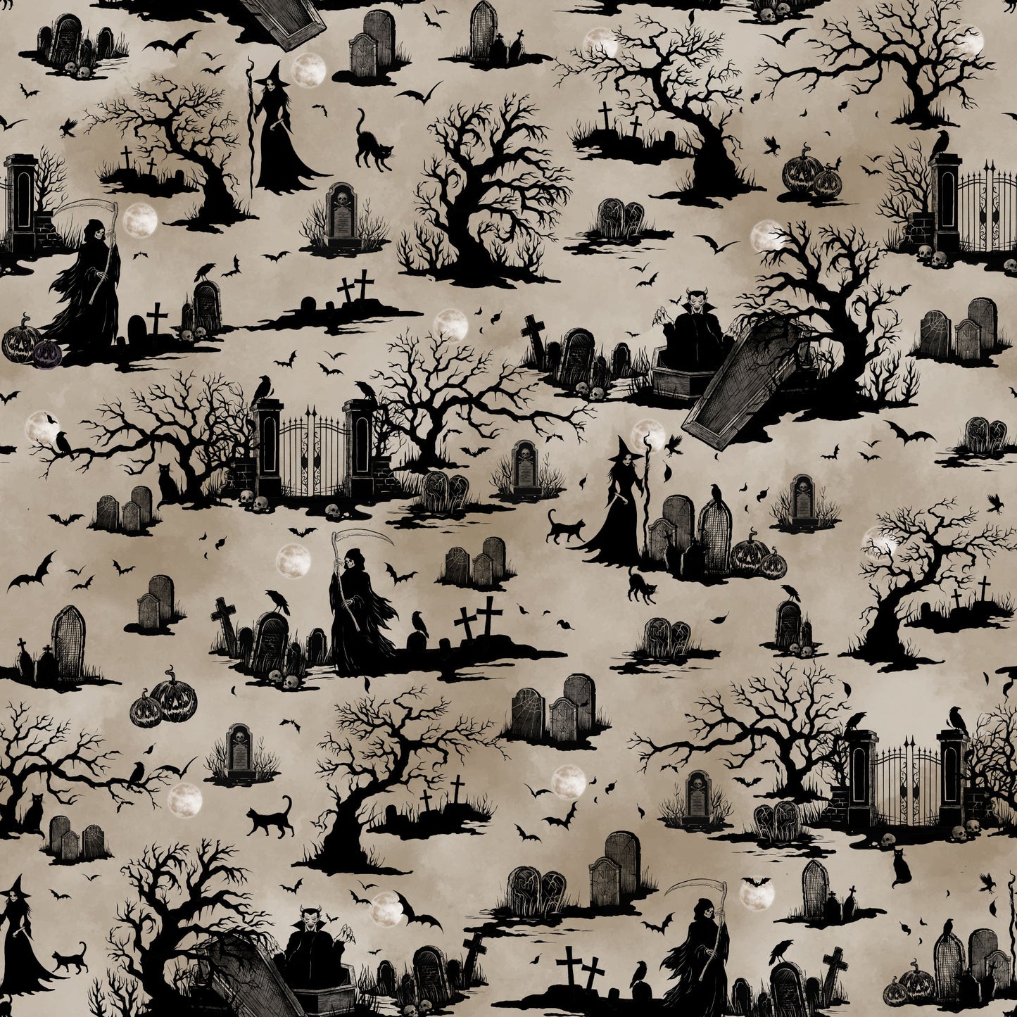 Darkly Enchanted Taupe Cemetery Silhouette 4796-41 by Episodic Drawing