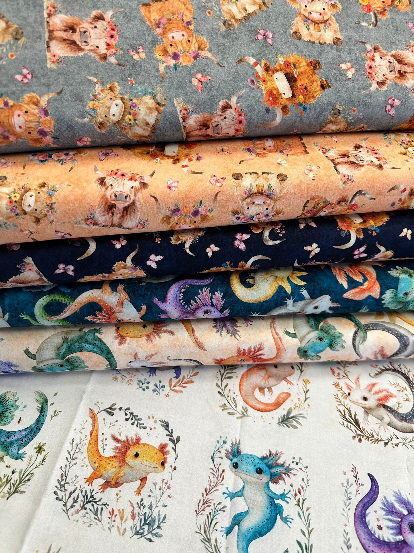 QT Cuties 2 Baby Highland Cows Navy 31446N Cotton Woven Fabric