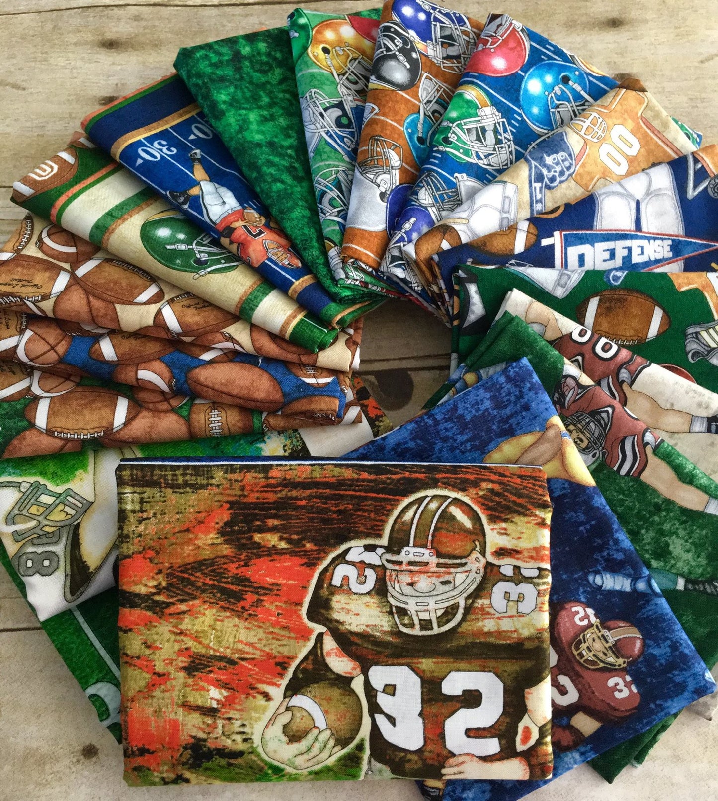 Gridiron Players on Dark Green 26175G Cotton Woven Fabric