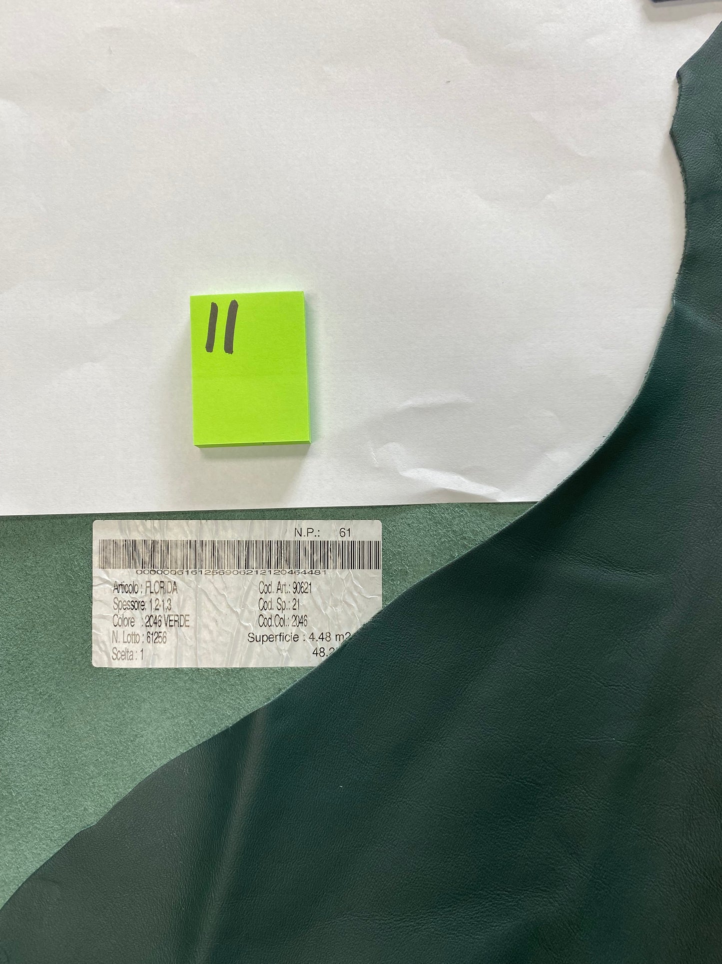 Leather 2046 Verde Side hide 2.24 Square Meters 1.2-1.3mm Leather#11 - USA Shipping Included in Price!