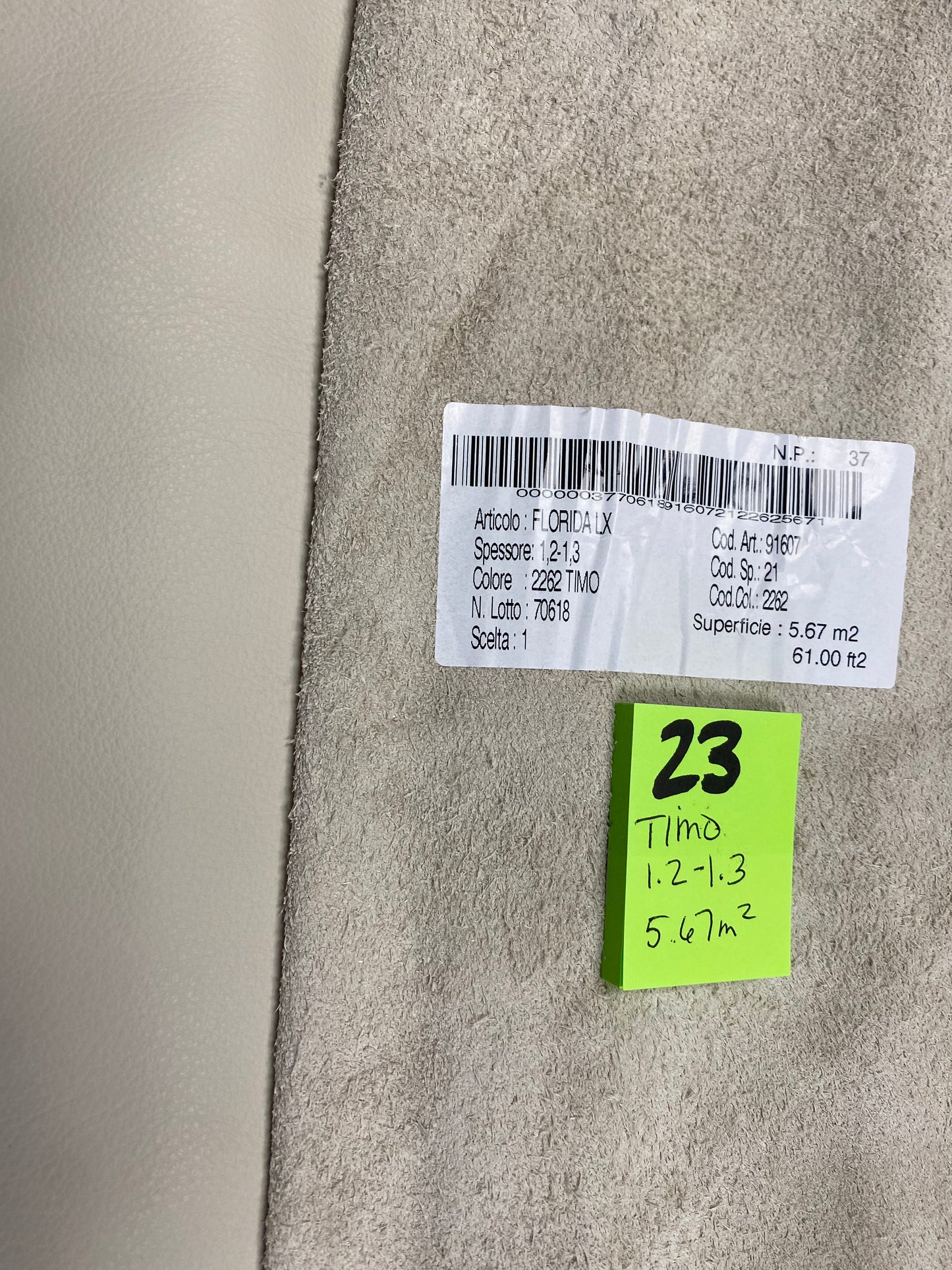 Leather Timo (cream) Full Hide 5.67 Square Meters 1.2-1.3mm Leather#23 - USA Shipping Included in Price!