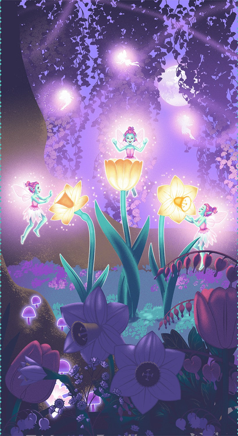 Pixies & Petals Glows in the Dark by Salt Meadows Studio 24" Panel 197PG-55 Cotton Woven Panel