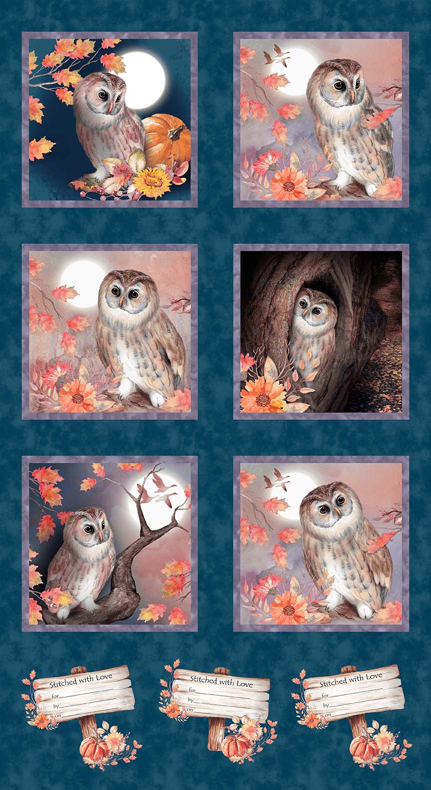 Night Owls by Kathleen Francour 24" Panel 9.5" Blocks 6990-77 Cotton Woven Panel