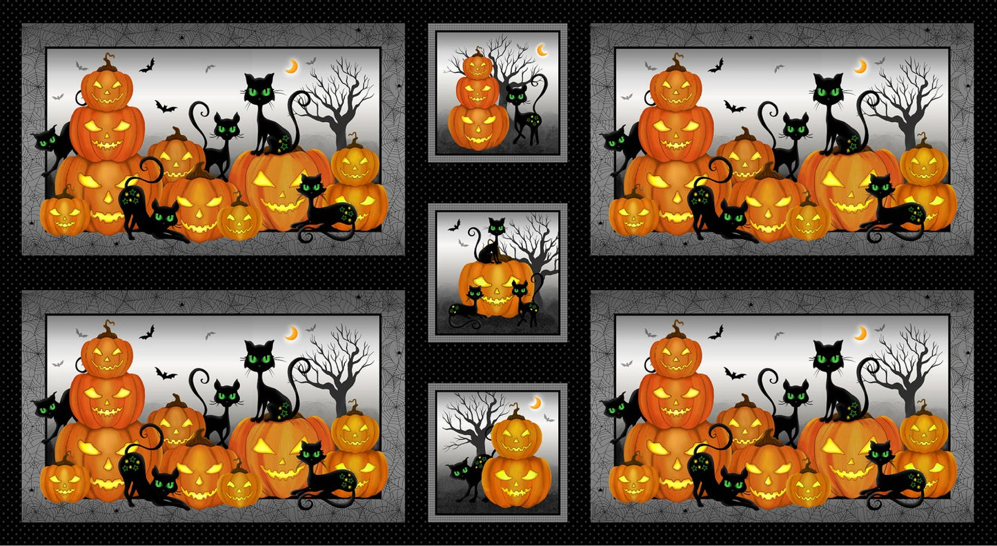 Trick or Treat 24" Panel Jack-o-lanterns Grey Panel DCX10336-GRAY Cotton Woven Panel