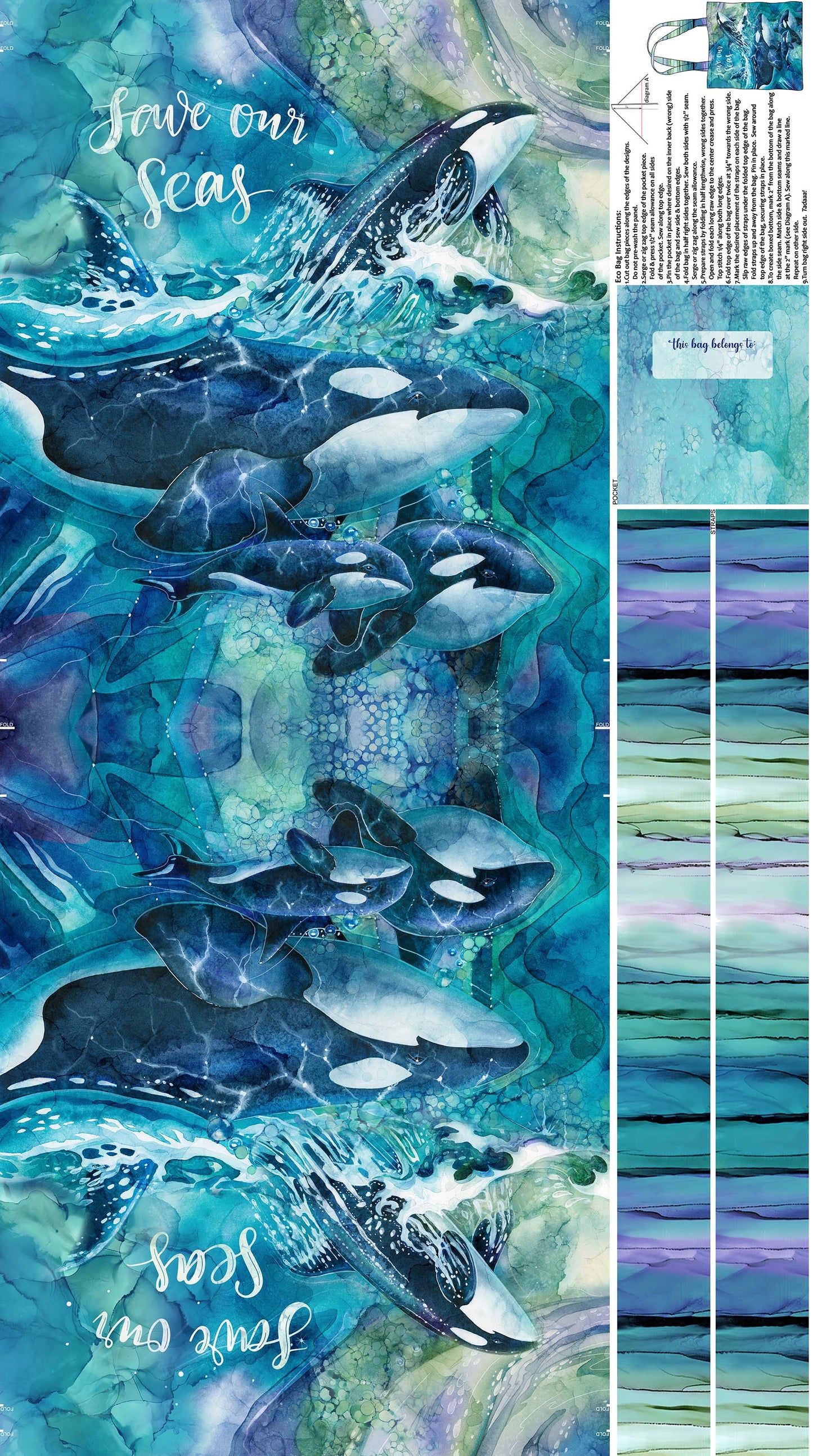 Whale Song Digital by Jody Bergsma, Deborah Edwards and Melanie Samra 26" Panel Tote Bag DP24990-44 Cotton Woven Panel