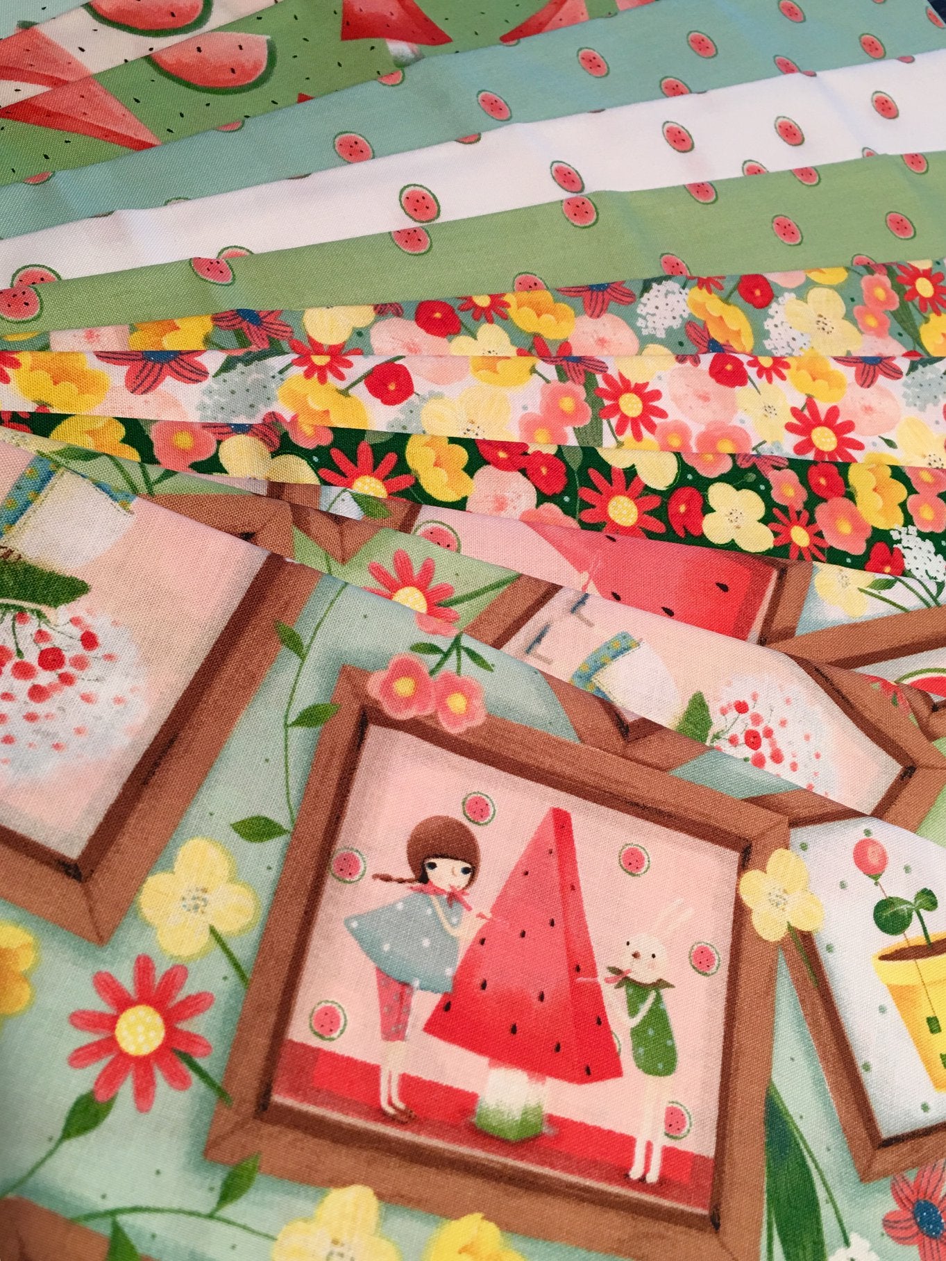 Melon Drop Licensed Santoro Gorjus Packed Flowers on White Cotton Woven Fabric