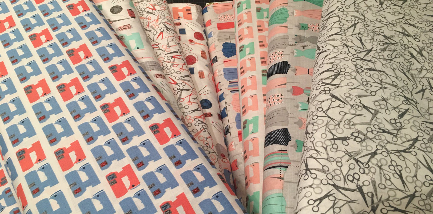 Sew Dressed up Coral Scissors Cotton Woven Fabric