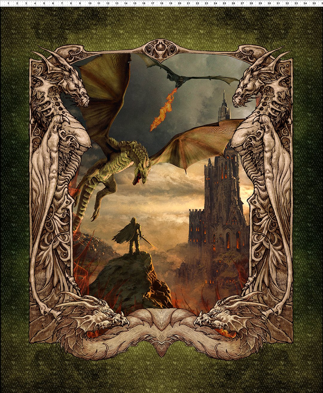 Dragons (The Ancients) 36.5" Panel Scene 10DRG-1 Cotton Woven Panel