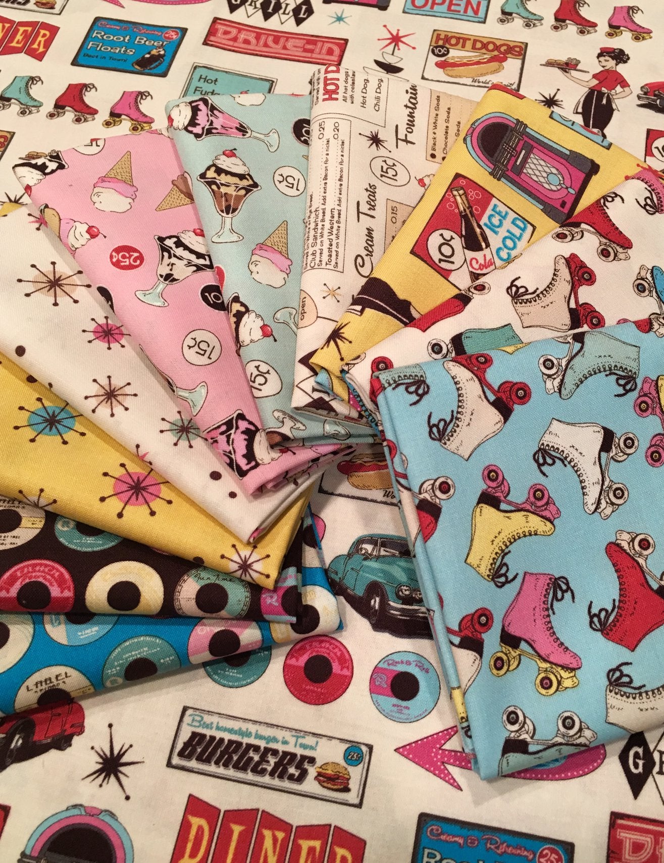 Mel's Diner Record Labels on Chocolate 22026-36 Cotton Woven Fabric