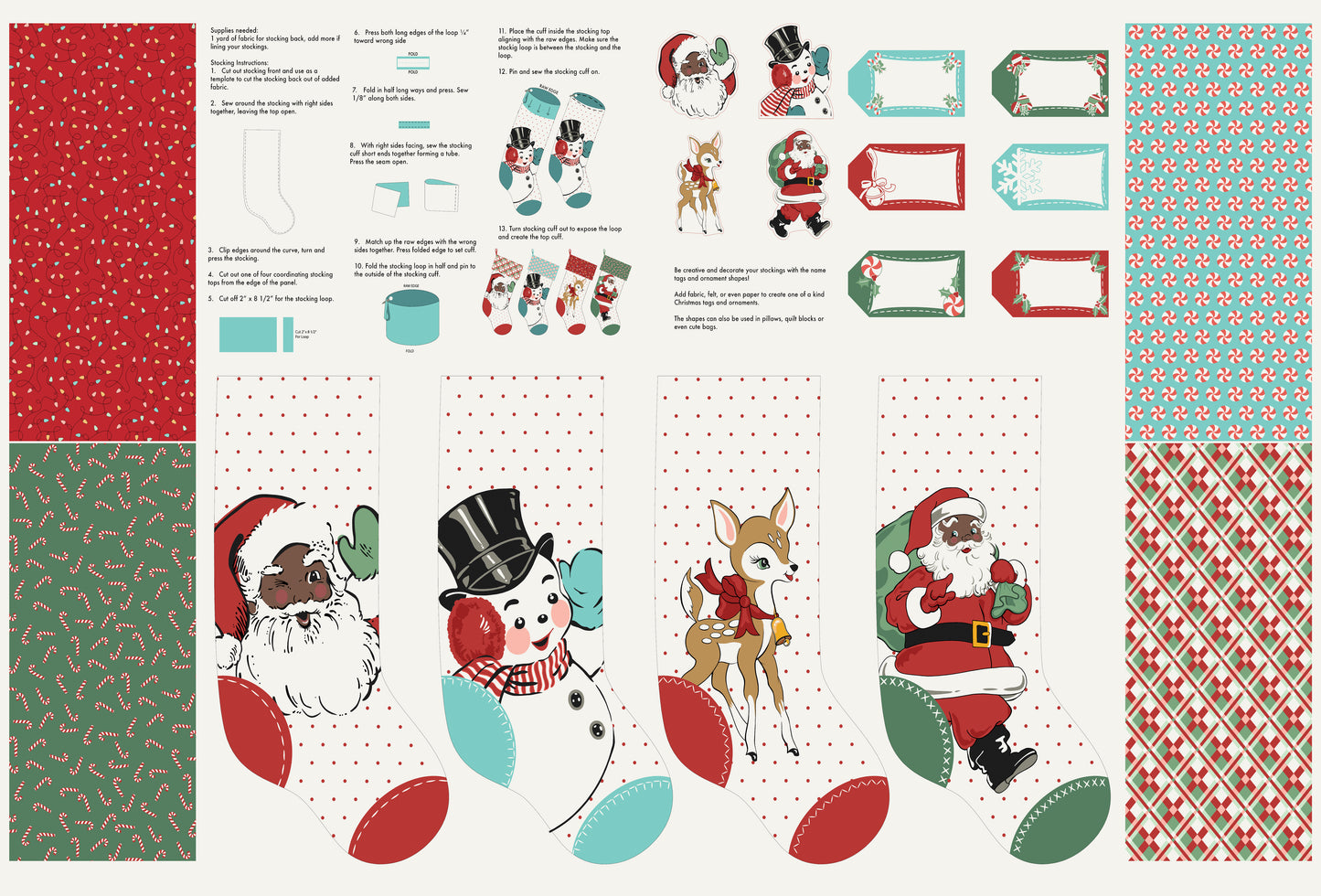 Holly Jolly by Urban Chiks 36” x 60” Panel Stocking Santa 31187-21 Cotton Woven Panel