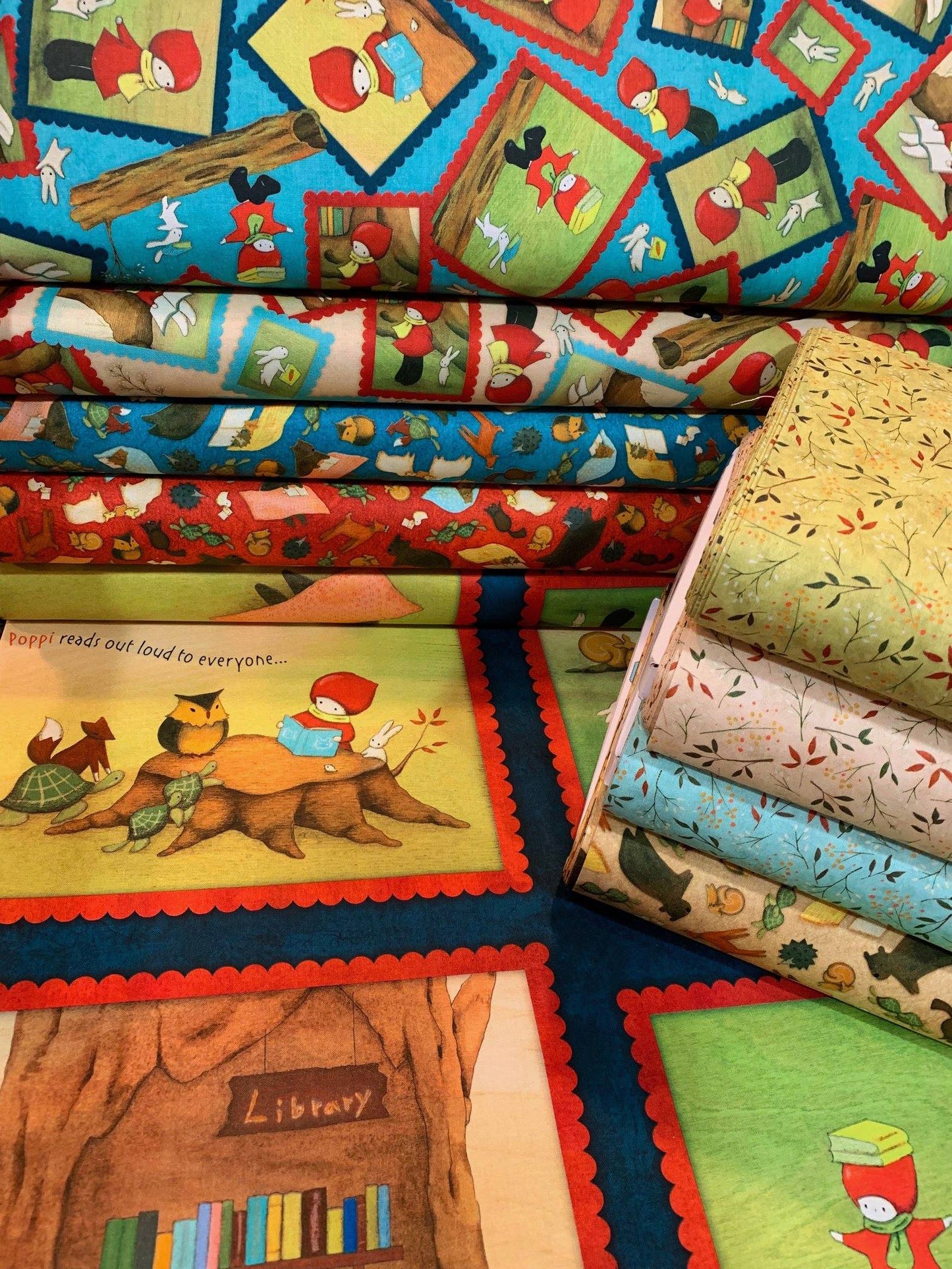 Reading Together Licensed by Santoro Navy Poppi Loves Framed Character Toss 26881N Cotton Woven Fabric