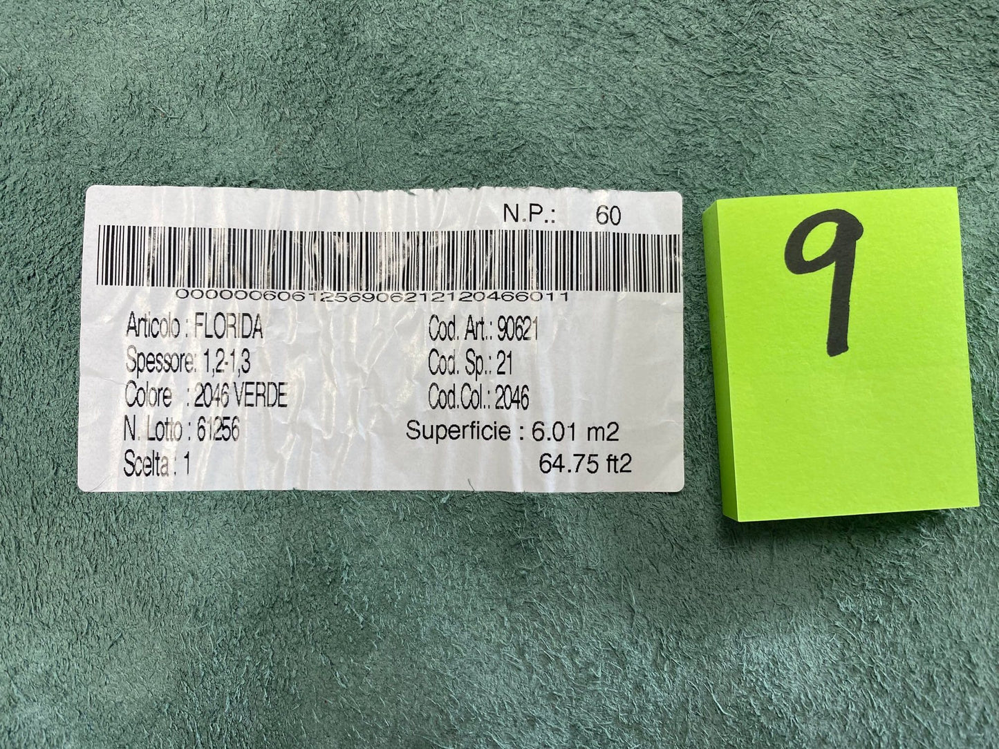 Leather 2046 Verde whole hide Full hide 6.01 Square Meters 1.2-1.3mm Leather#9 - USA Shipping Included in Price!