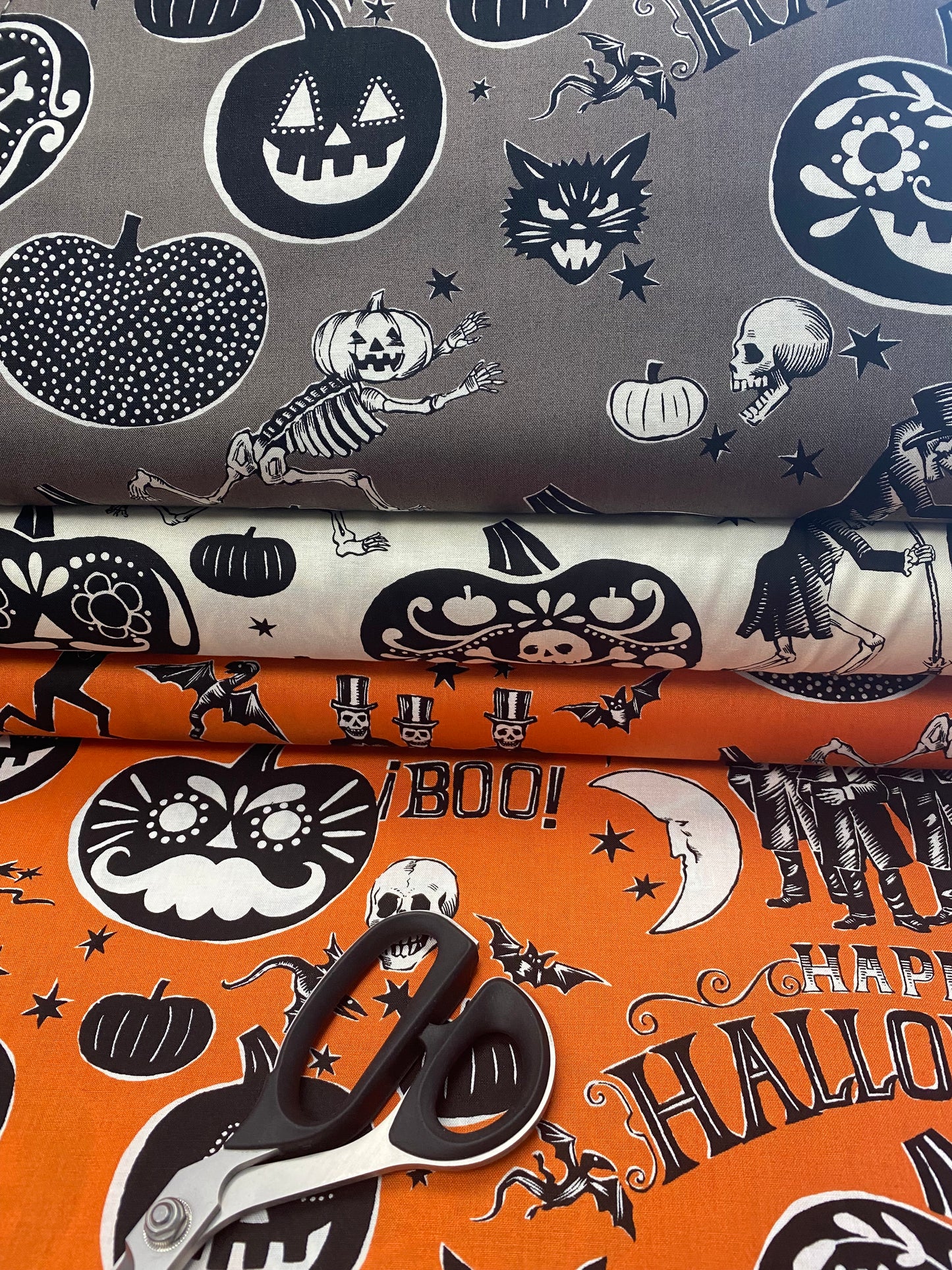 Haunted House Crafty Calaveras Orange 7954a Cotton Woven Fabric
