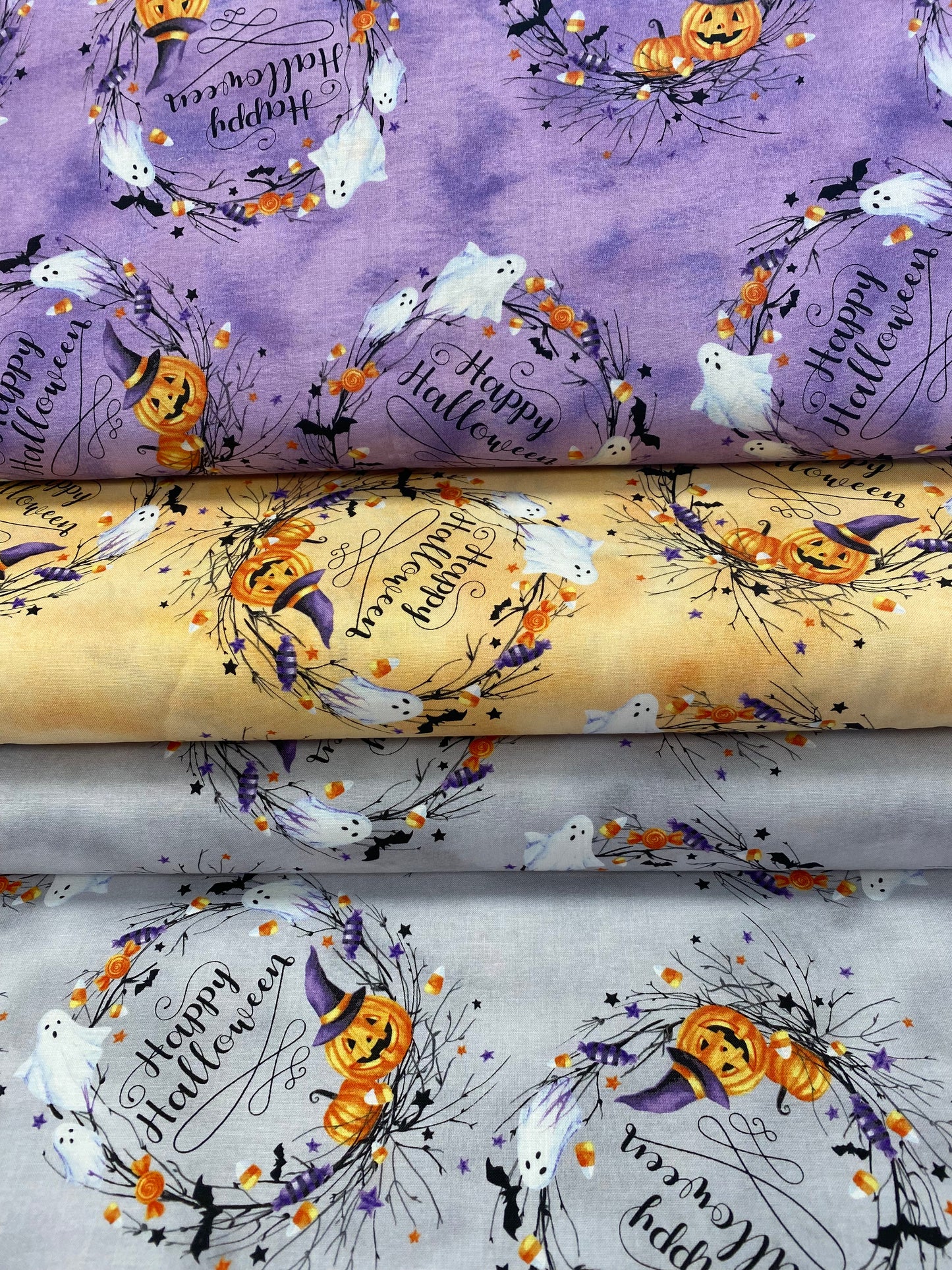 Boo Wreath Purple U4979H-474-Punch Cotton Woven Fabric