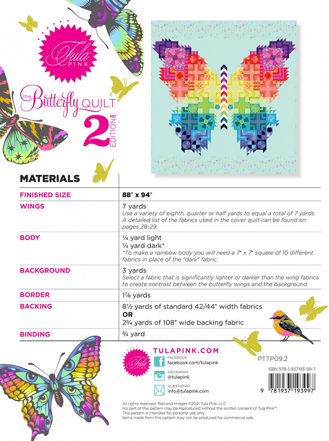 Tula Pink The Butterfly Pattern 2nd Edition TPBUTTERFLY Pattern