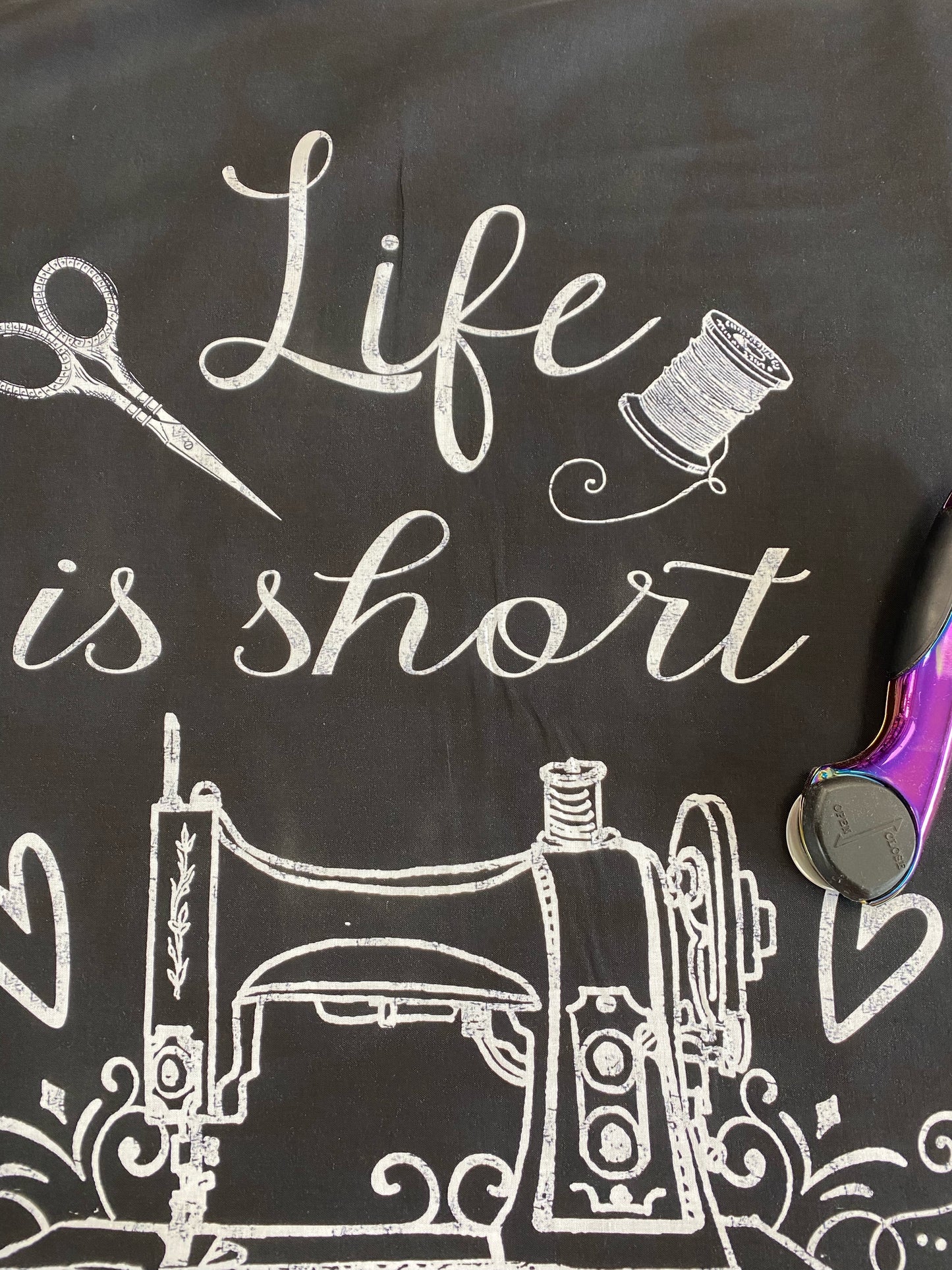 Fabric Lover 24" Panel Life Is Short Buy The Fabric CD1500-BLACK Cotton Woven Panel