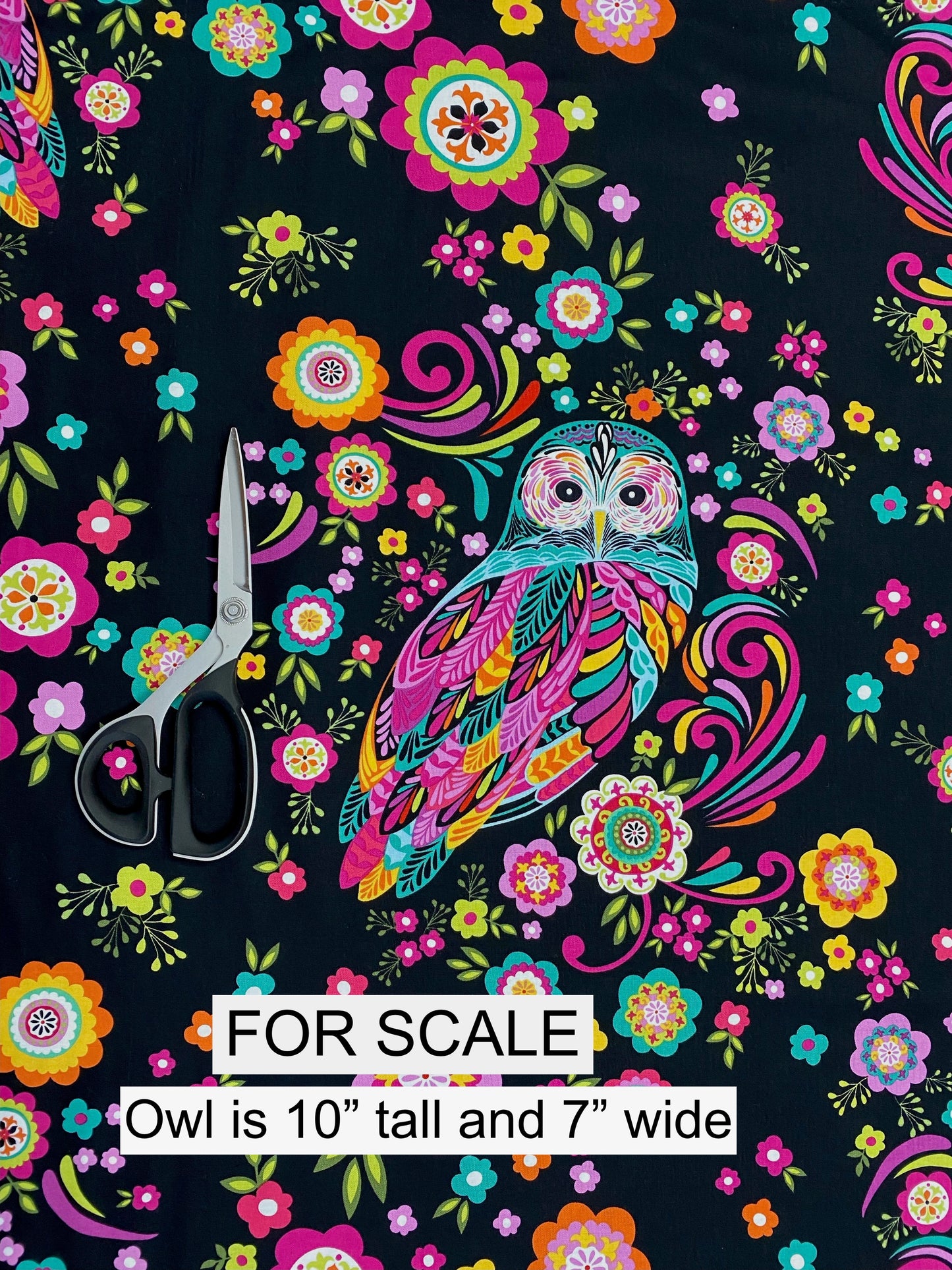 Feathers and Foliage by Pink Chandelier White Owl & Flowers 70454-137 Cotton Woven Panel Sold by 24" Repeat