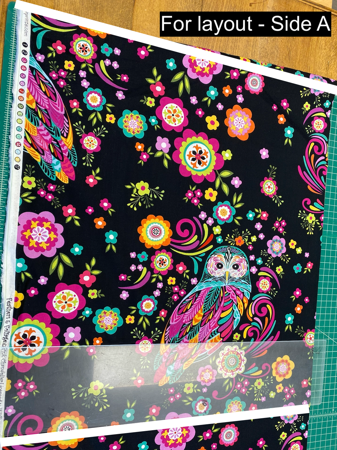 Feathers and Foliage by Pink Chandelier White Owl & Flowers 70454-137 Cotton Woven Panel Sold by 24" Repeat