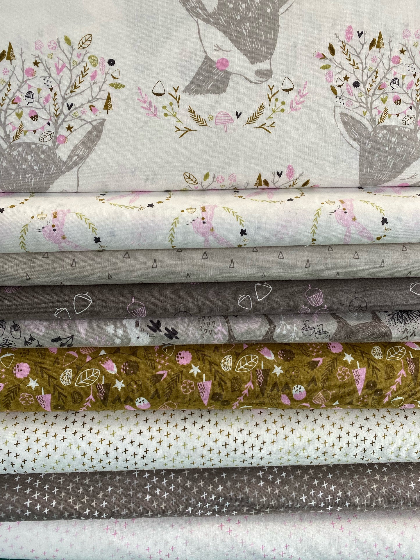 Hello My Deer Little Treasures Olive Cotton Woven Cotton Woven Fabric