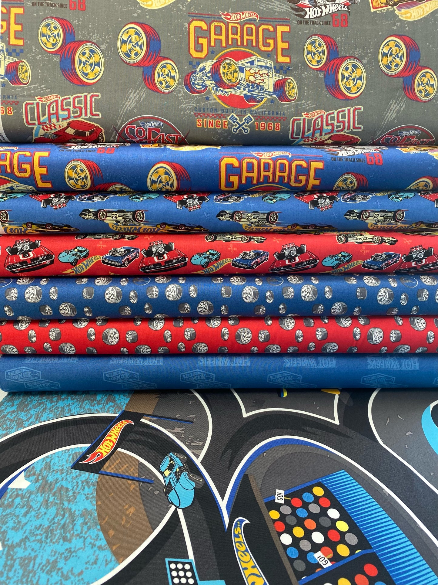 Licensed Hot Wheels Classic Tires Blue C11483-BLUE Cotton Woven Fabric