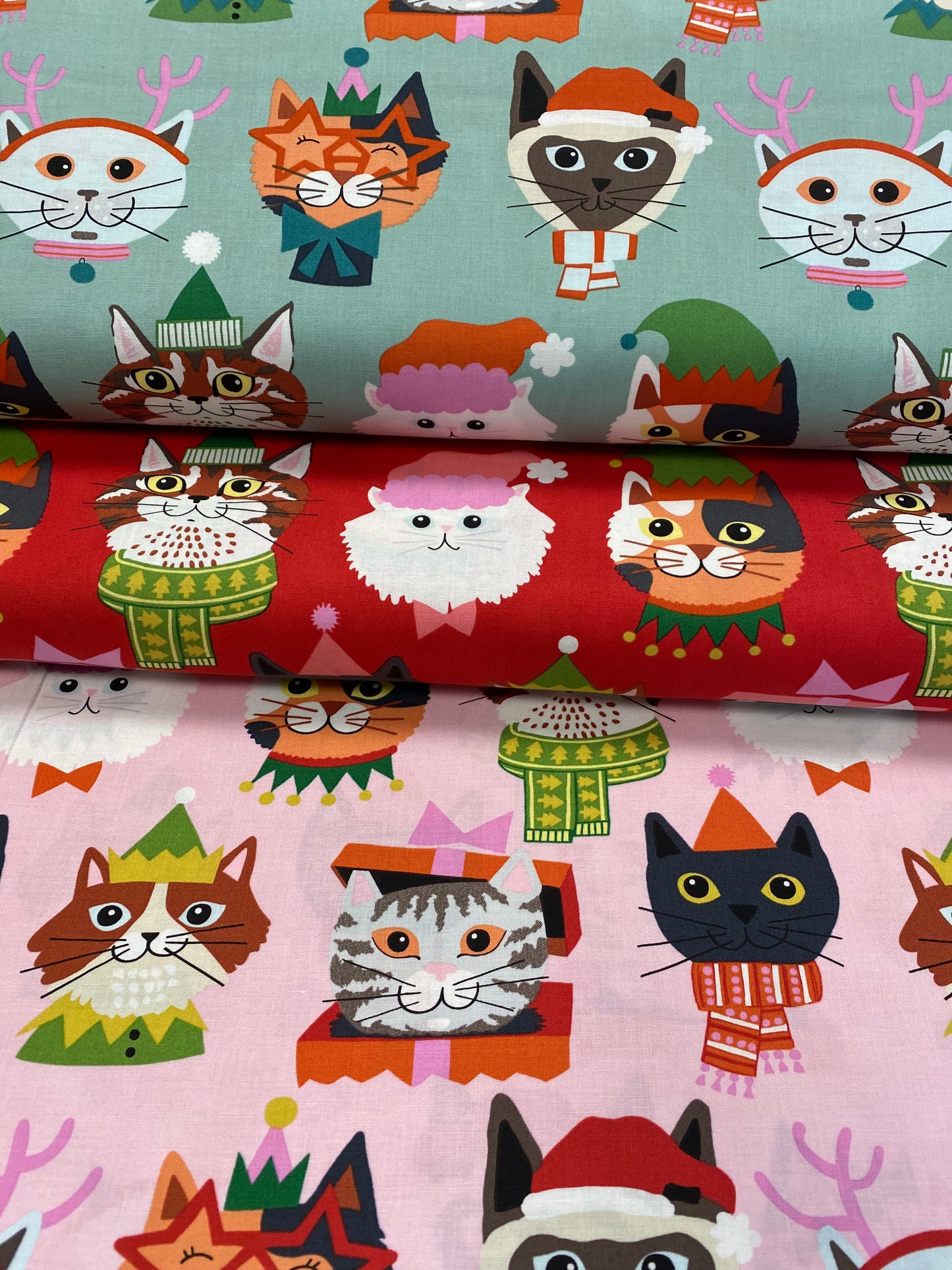 Christmas Time Kitty Christmas Seafoam 8953b Cotton Woven Fabric