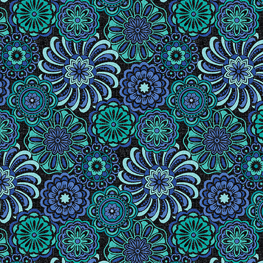 Mythical Mermaids by David Galchutt Oceanic Medallion Blue/Teal 13391-50 Cotton Woven Fabric