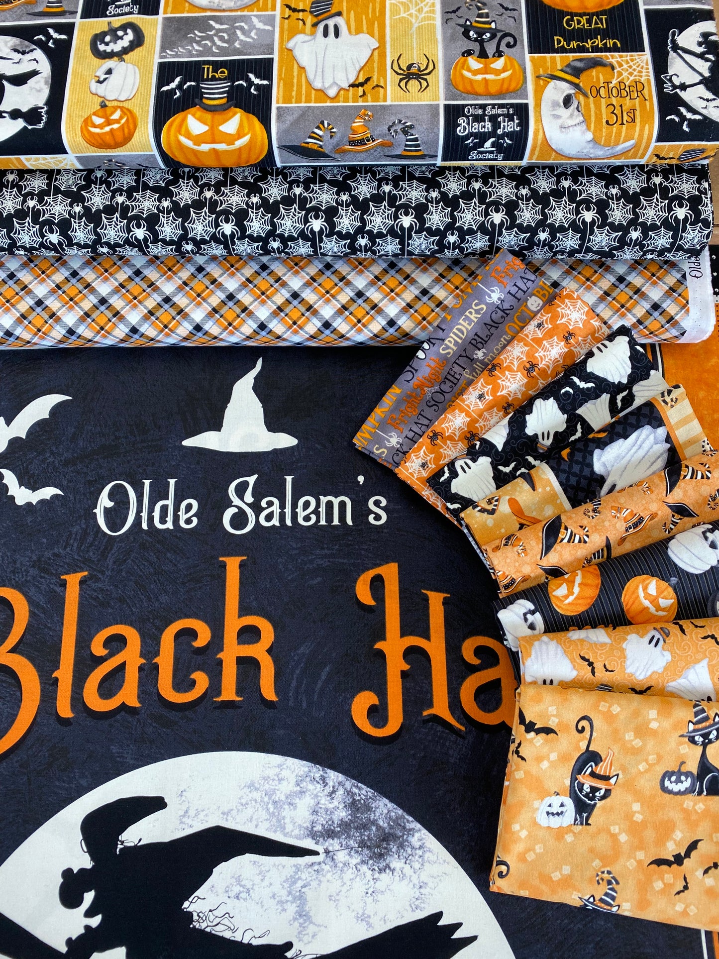 Old Salem’s Black Hat Society Glow in the Dark by Shelly Comiskey Bias Plaid  321G-39 Cotton Woven Fabric