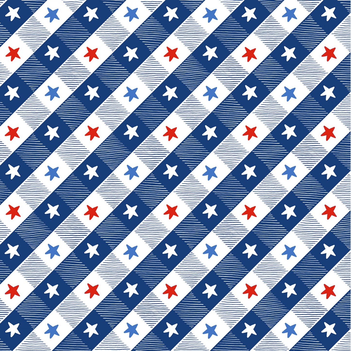 All American Gnomes by Andi Metz Star Picnic Check Blue 12726B-54 Cotton Woven Fabric