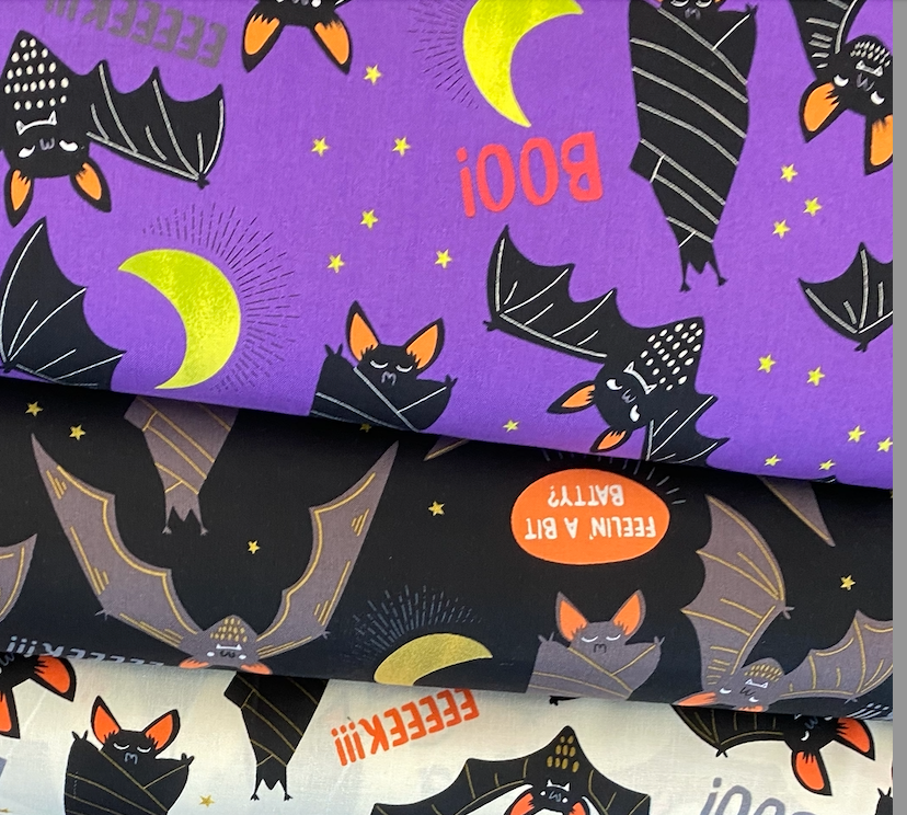 Haunted House Boo! Eek! Bats! Natural 8974a Cotton Woven Fabric