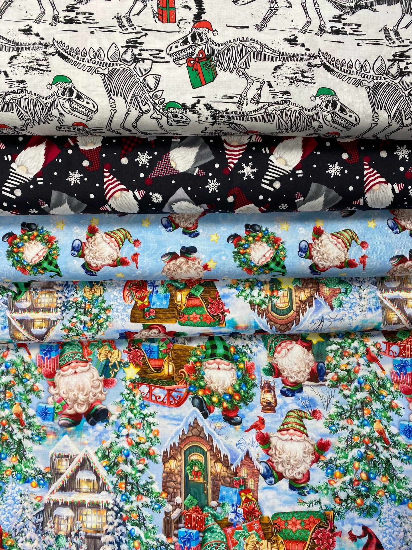 Christmas Gnomes by Dona Gelsinger Christmas Gnomes Blue DONACD1388Blue Cotton Woven Fabric