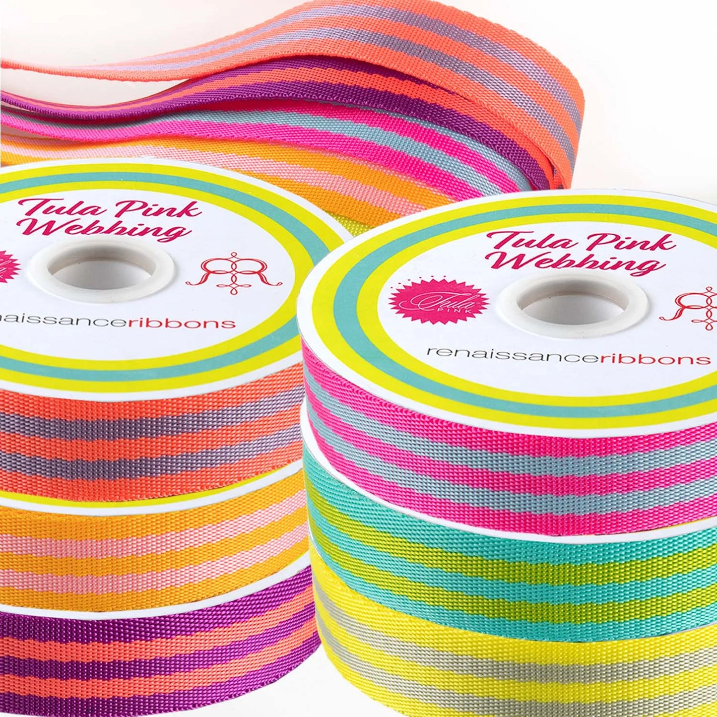 Tula Pink Nylon Webbing Grey/Neon Yellow 1" TKS-91/1" Col 03 Priced per yard