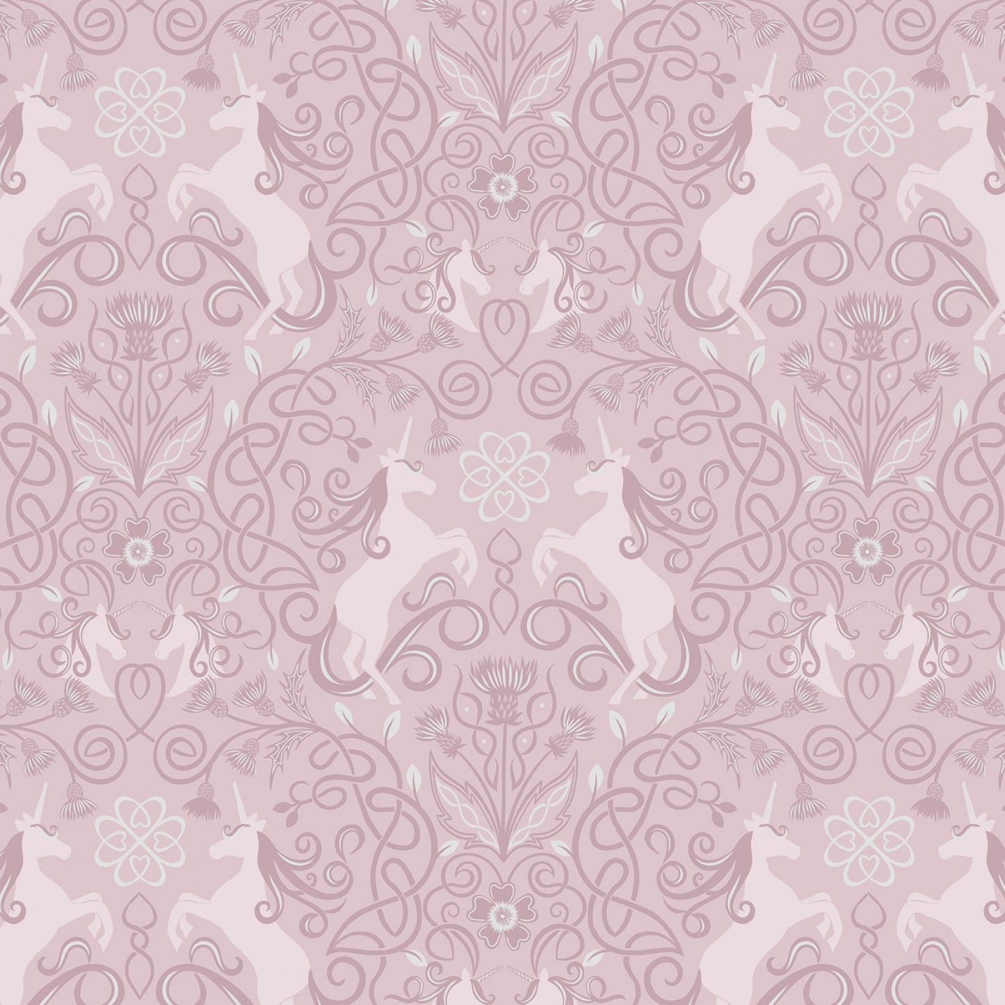 Celtic Faeries Unicorn on Soft w/Silver Metallic A733.3 Cotton Woven Fabric