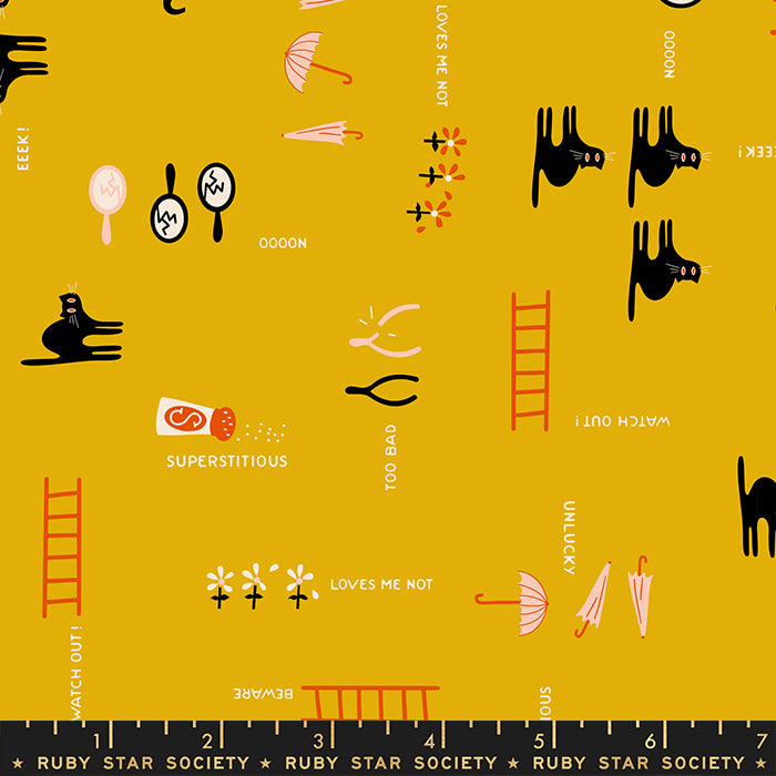 Spooky Darlings by Ruby Star Society Unlucky Cat Goldenrod    RS5073-11 Cotton Woven Fabric