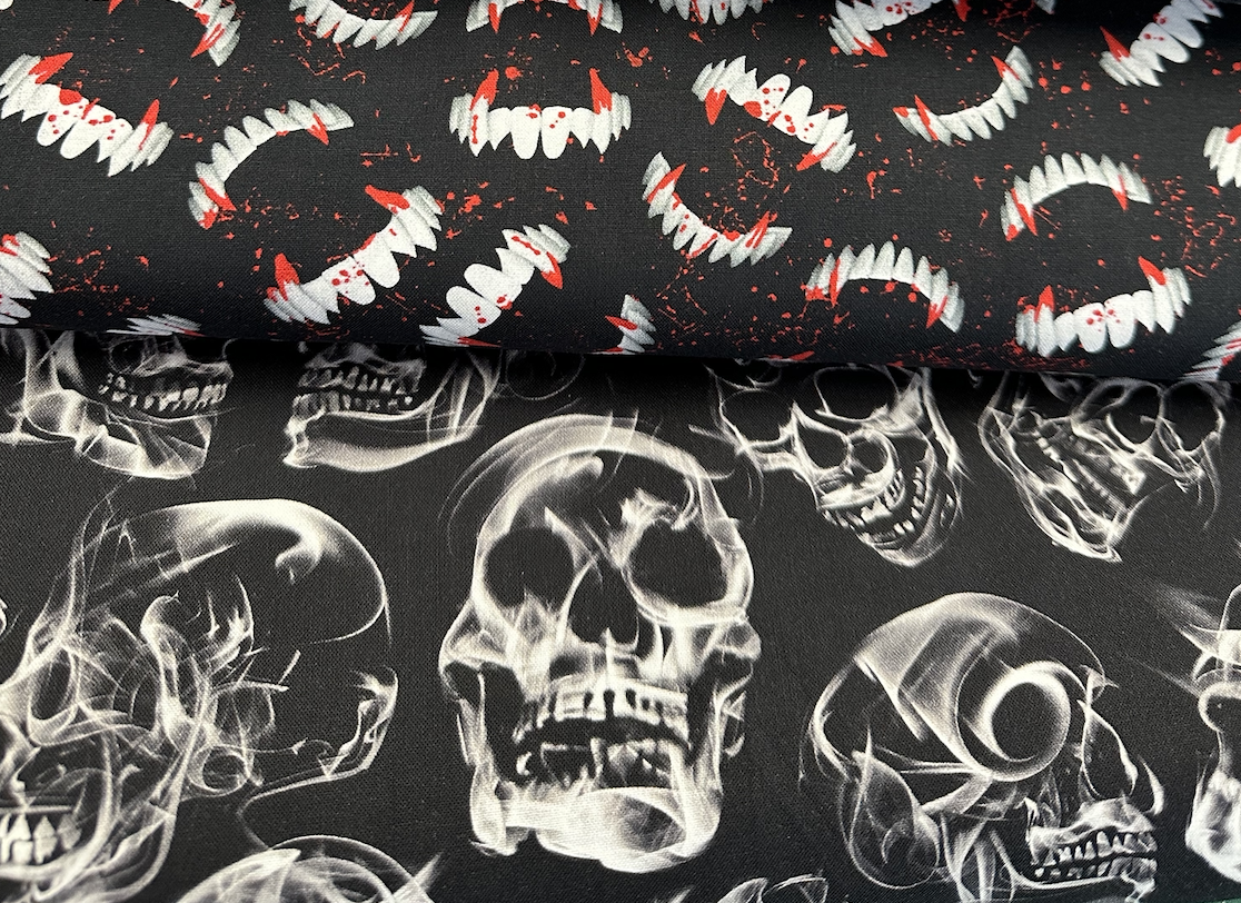 Wicked Bloody Vampire Fangs Black CD1832-BLACK Cotton Woven Fabric