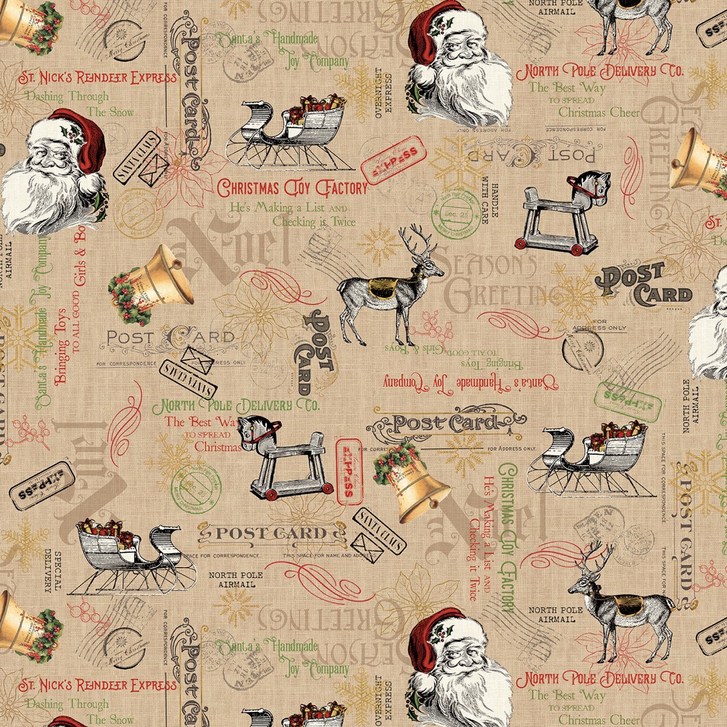 North Pole Express by Pela Studio All Over Santa Neutral NPEX4767-NE Cotton Woven Fabric