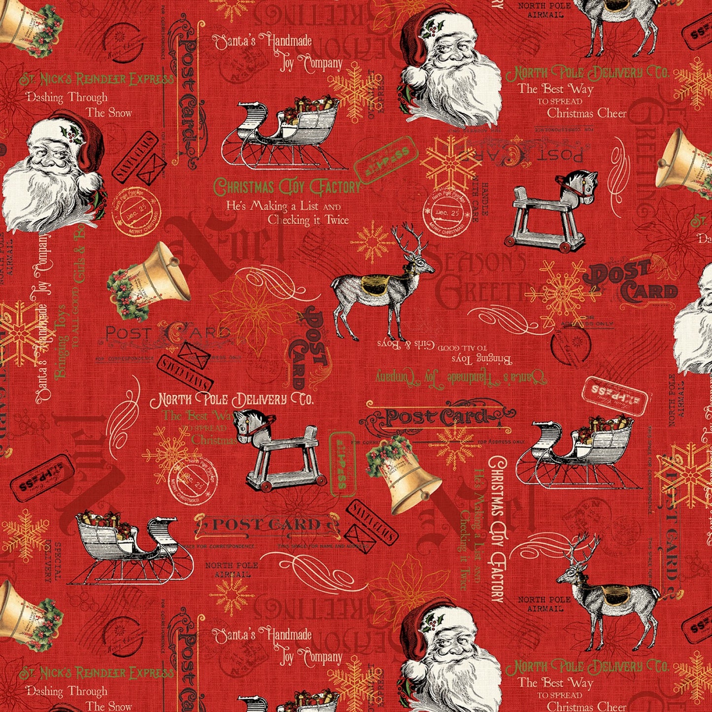 North Pole Express by Pela Studio All Over Santa Red NPEX4767-R Cotton Woven Fabric