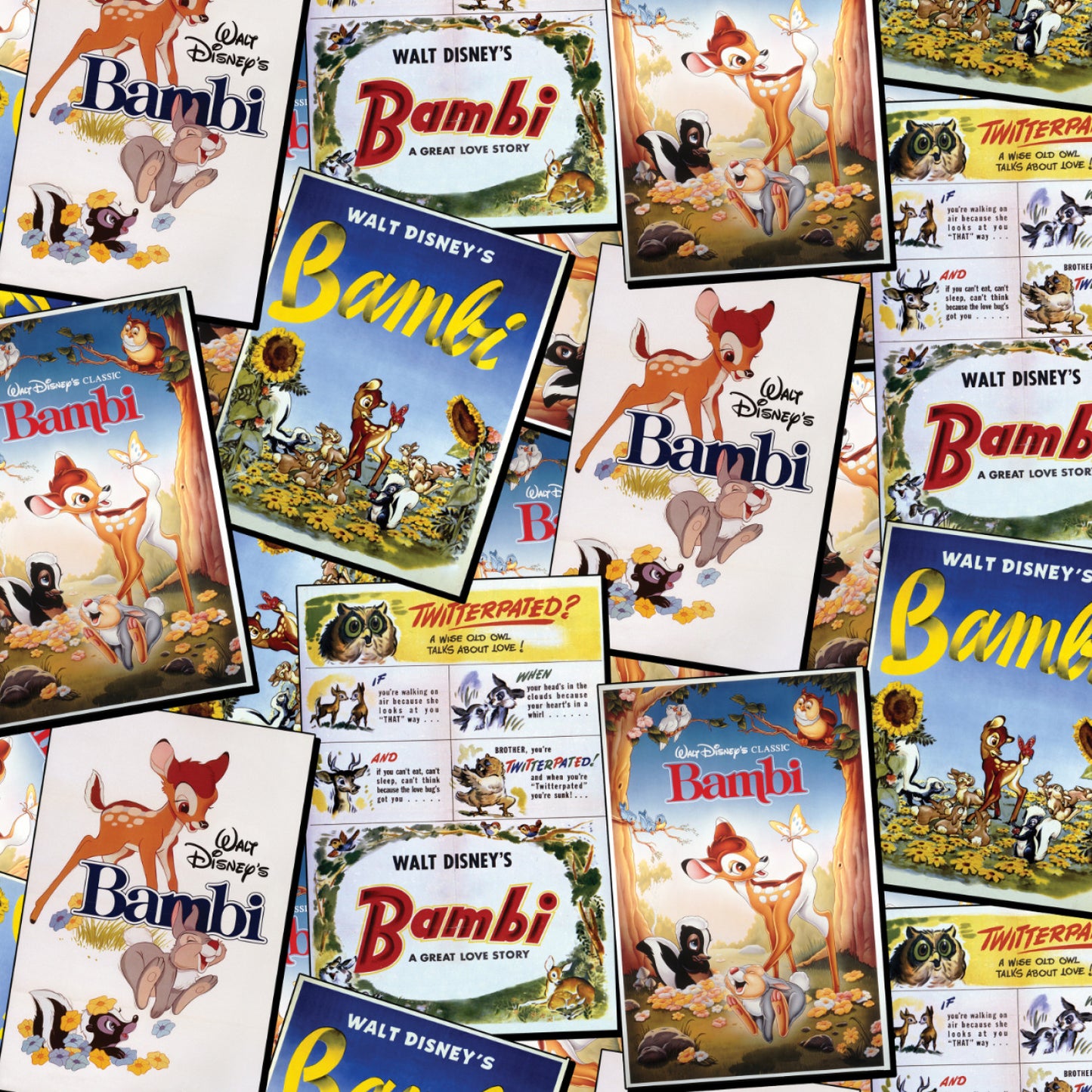 Licensed Disney Character Posters Bambi Classic Poster Stack 85040308-01 Cotton Woven Fabric