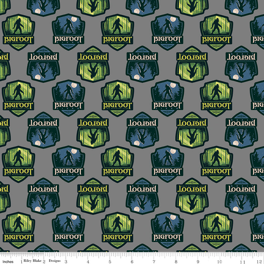 Licensed Legends Of The National Parks 2023 Bigfoot Shields Gray CD15062-GRAY Cotton Woven Fabric