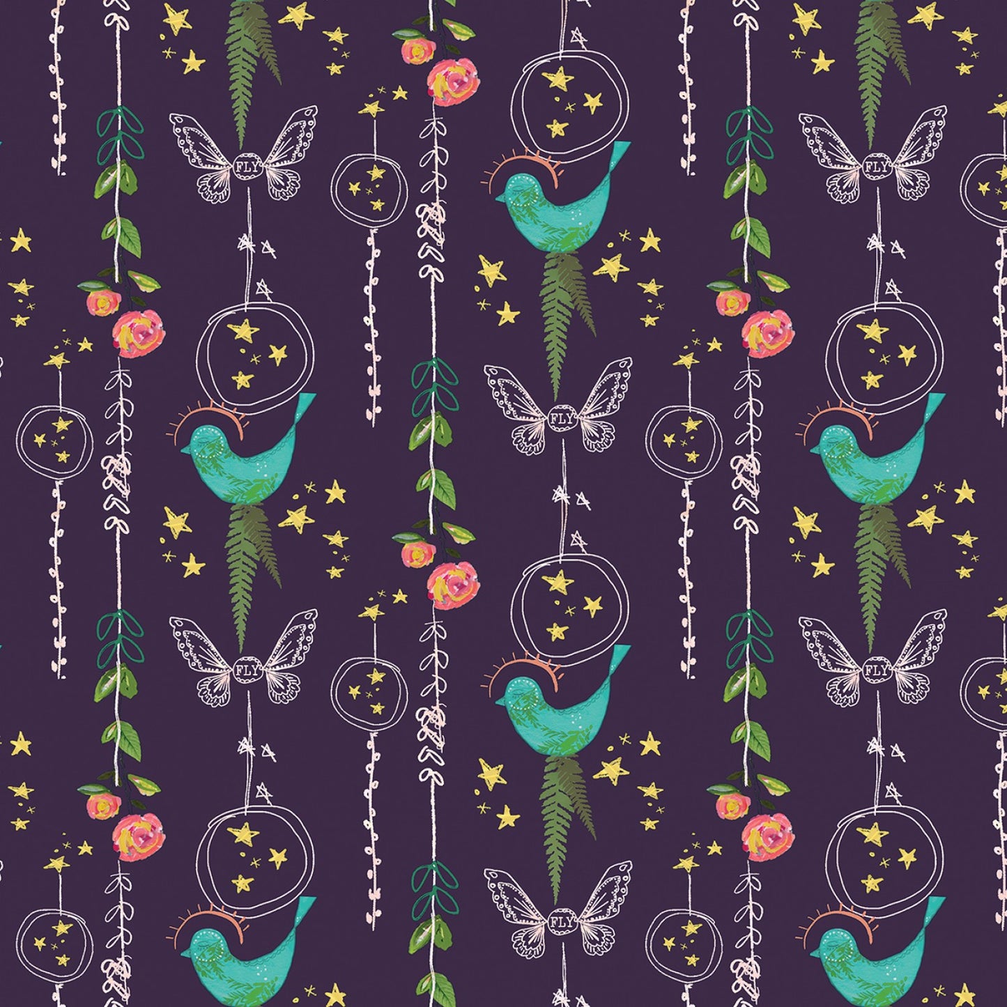 Inspired Heart by Kelly Rae Roberts Birds Dark Plum    13336B-64 Cotton Woven Fabric