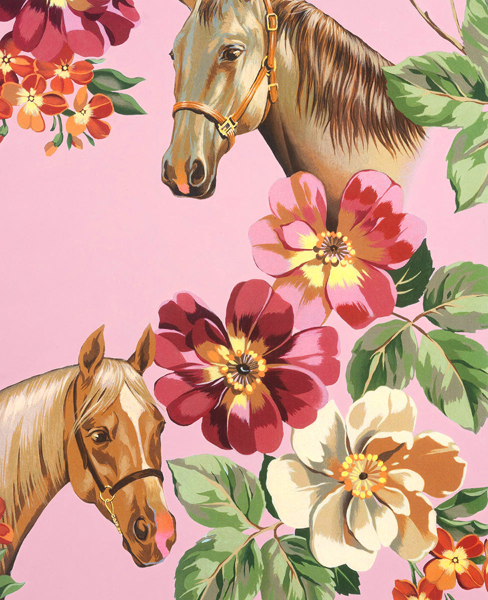 Nicole's Prints Blossom Stables Pink (Larger blossoms are 4" across) 9040C Cotton Woven Fabric