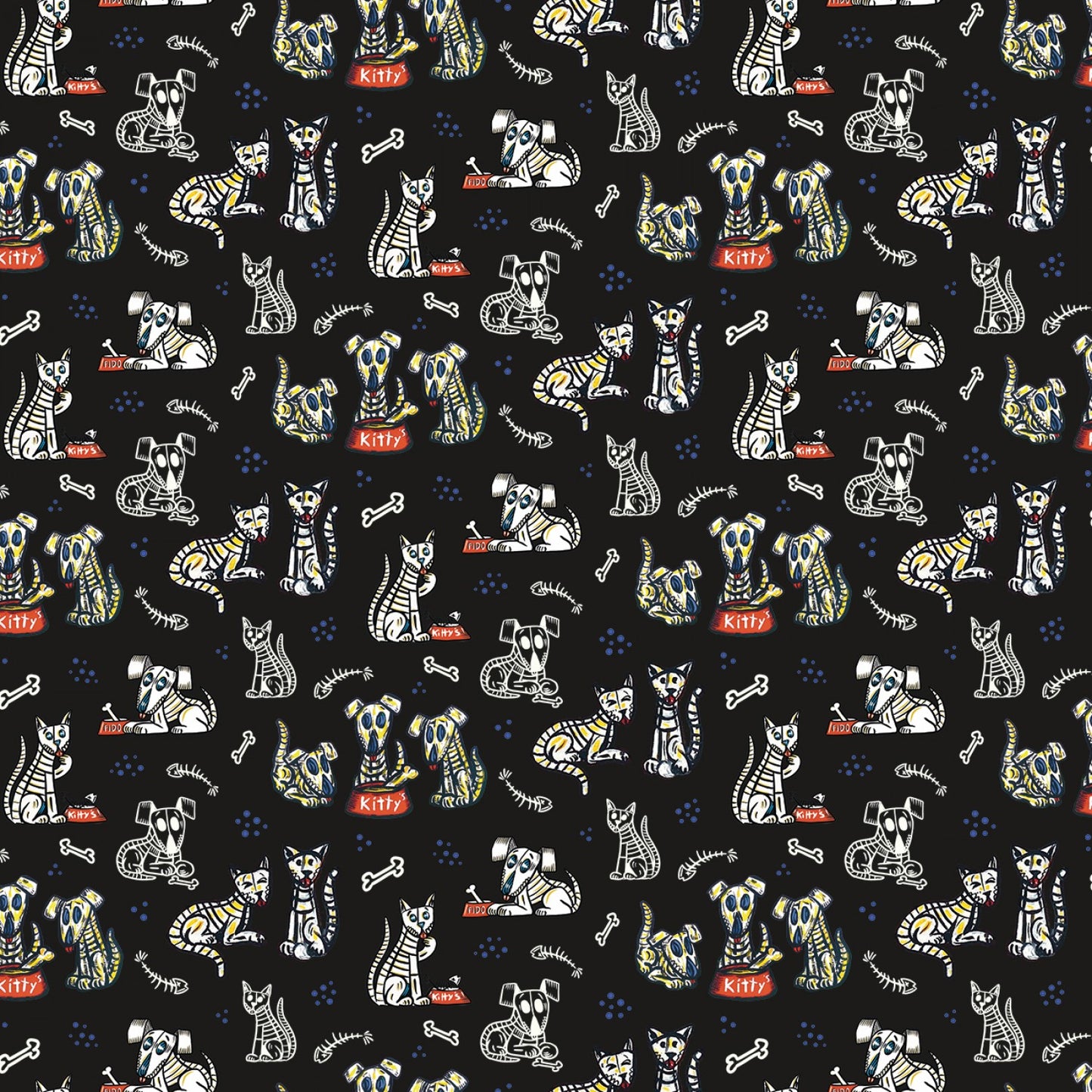 Amor Eterno by Crafty Chica Cats And Dogs Black C11812R-BLACK Cotton Woven Fabric