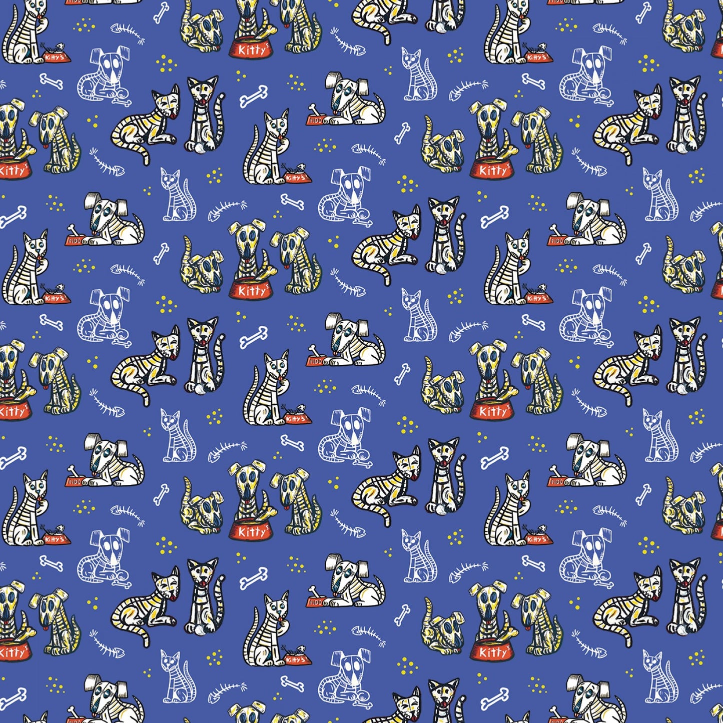 Amor Eterno by Crafty Chica Cats And Dogs Blue C11812R-BLUE Cotton Woven Fabric
