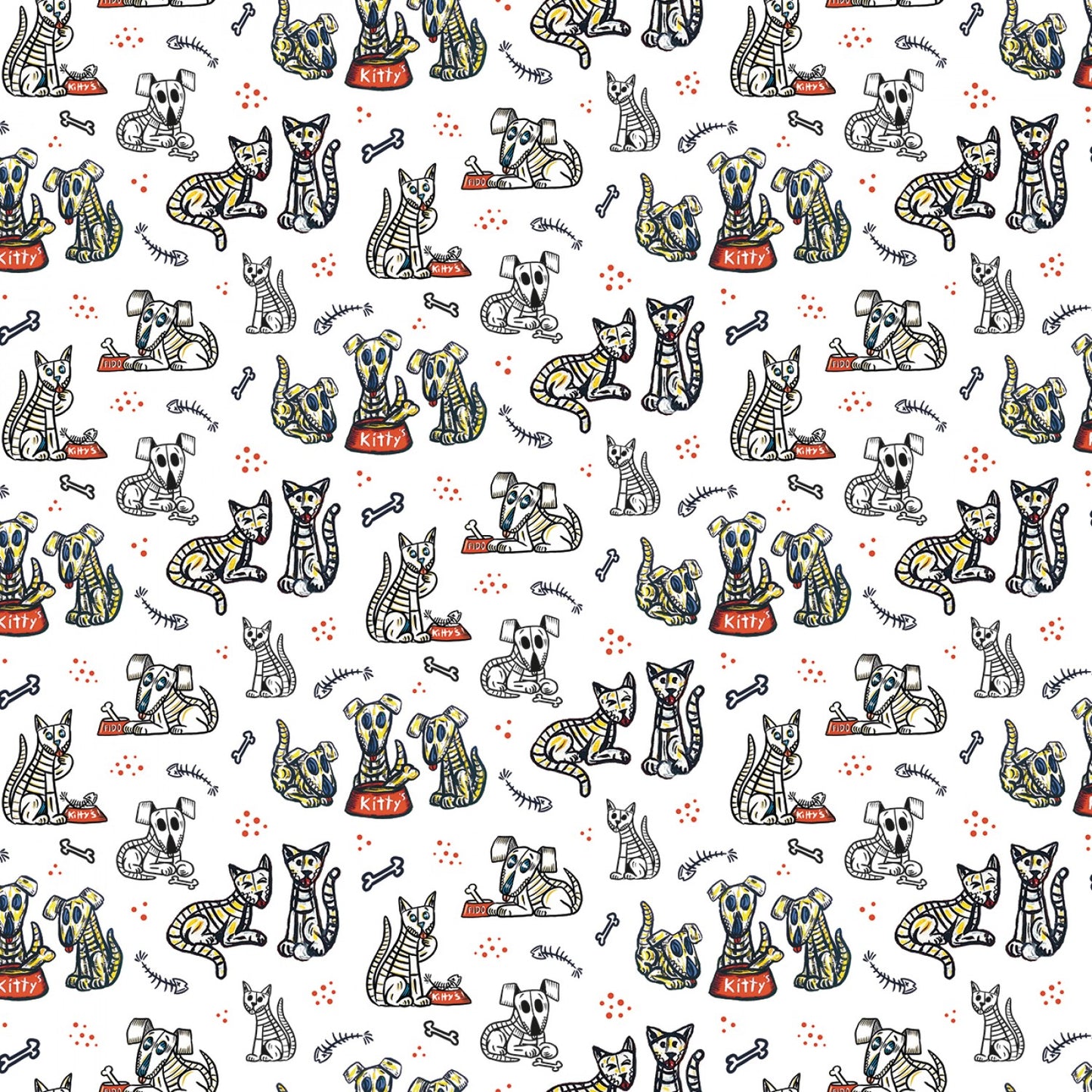 Amor Eterno by Crafty Chica Cats And Dogs White C11812R-WHITE Cotton Woven Fabric